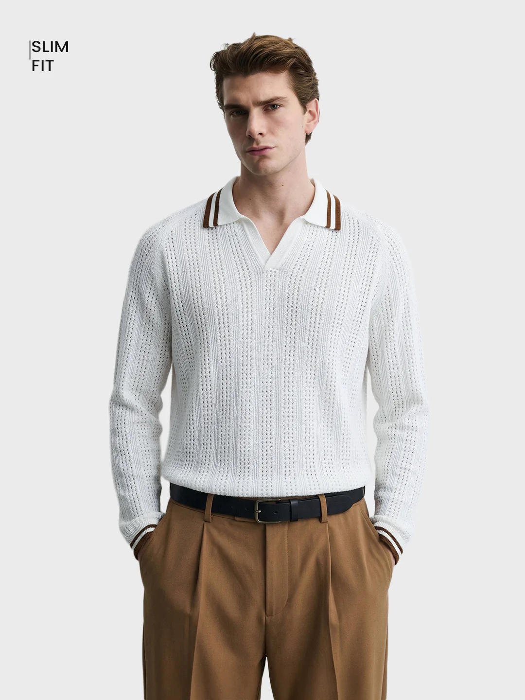 Men's White Slim Fit Solid Flat Knit T-Shirt - Image 2