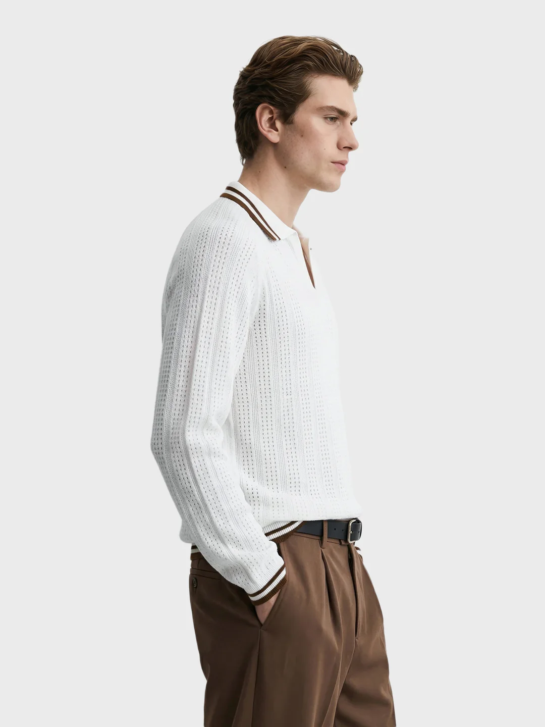 Men's White Slim Fit Solid Flat Knit T-Shirt - Image 4