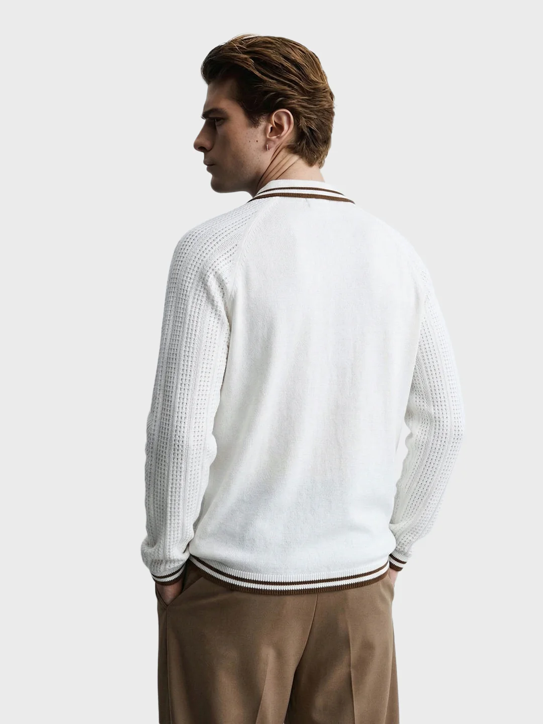 Men's White Slim Fit Solid Flat Knit T-Shirt - Image 5