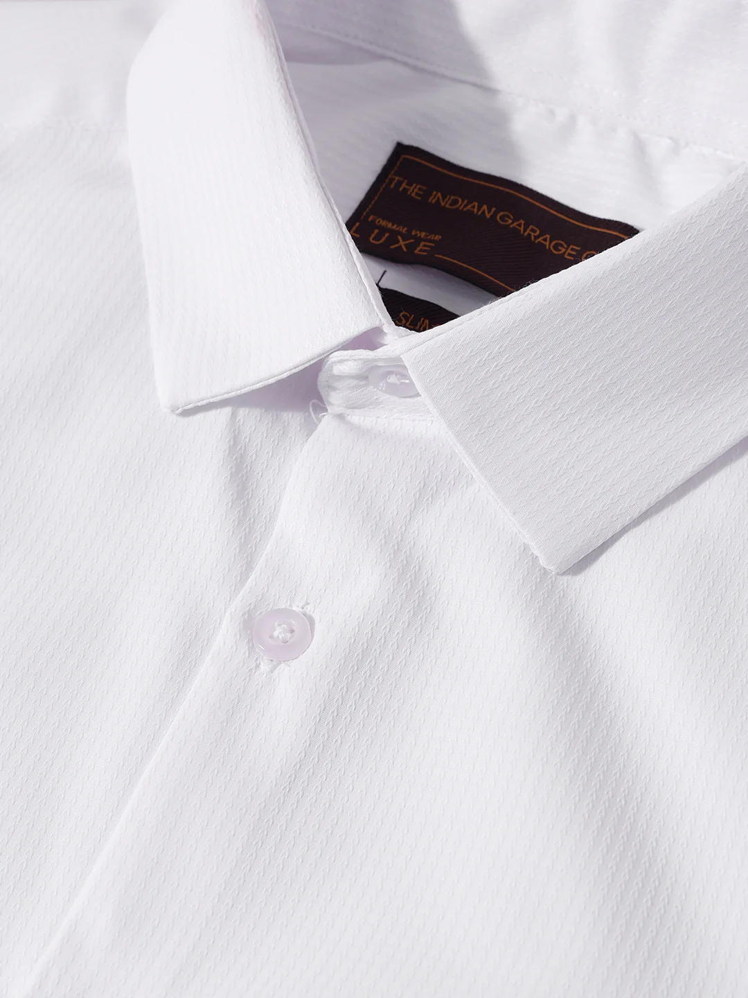 Men's White Slim Fit Textured Formal Shirt - Image 3