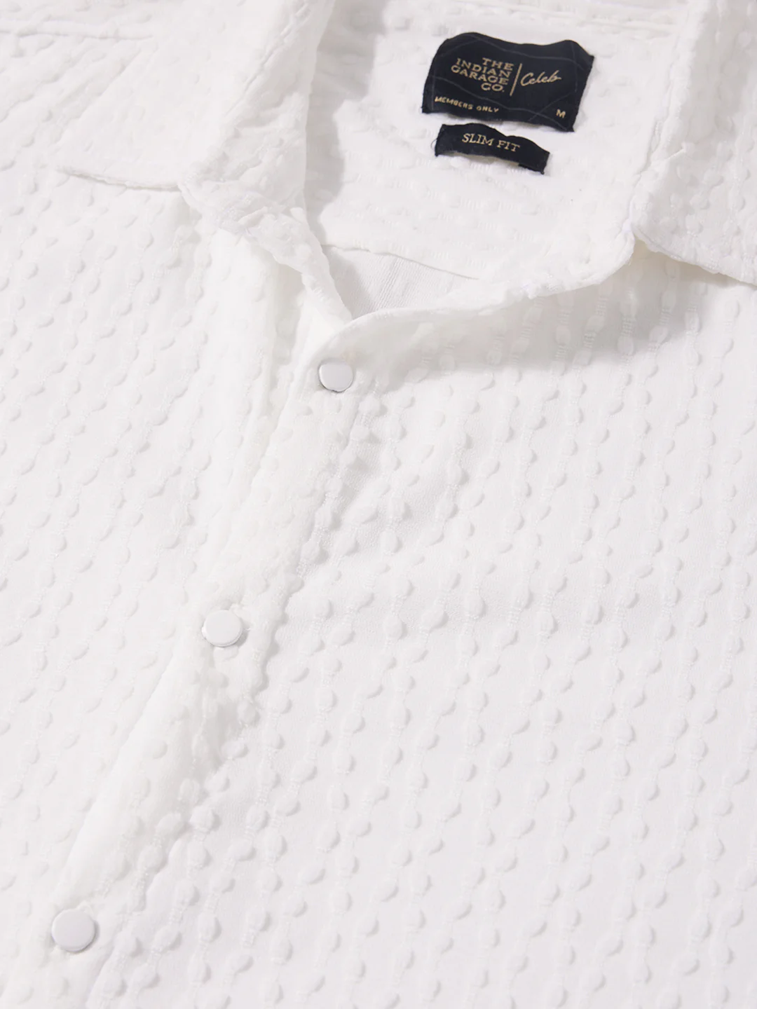 Men's White Slim Fit Textured Party Wear Shirt - Image 3
