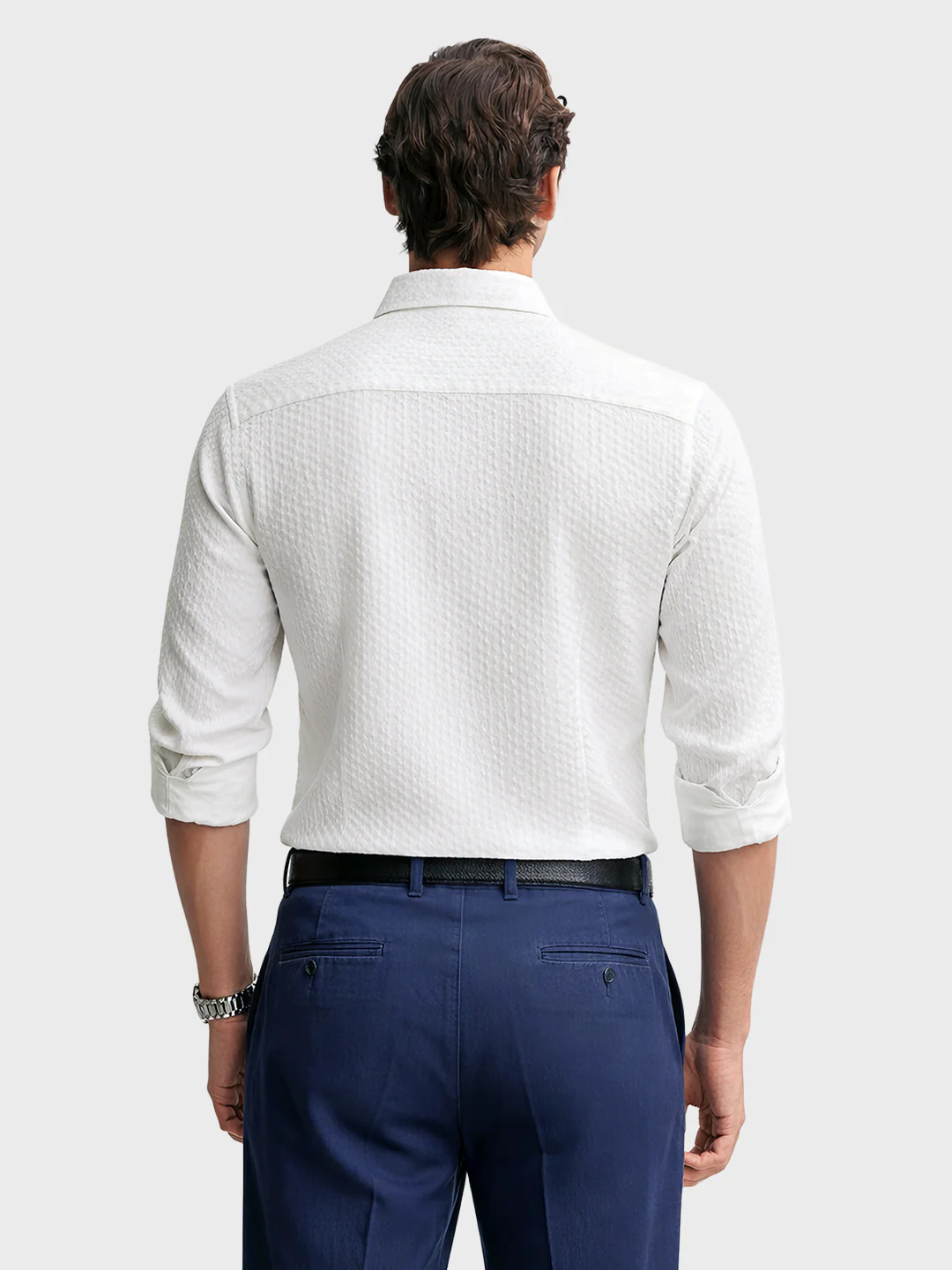 Men's White Slim Fit Textured Party Wear Shirt - Image 4