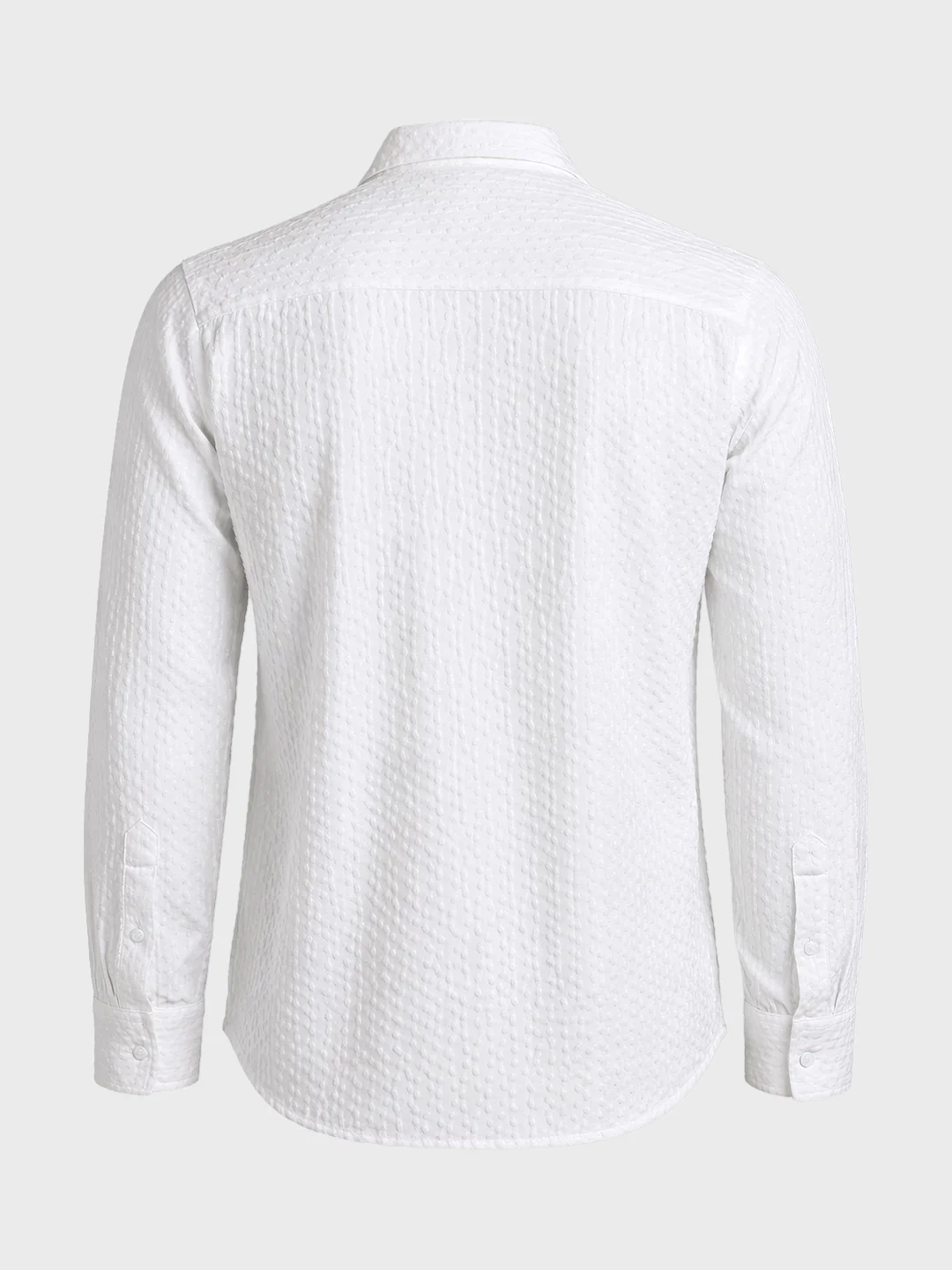 Men's White Slim Fit Textured Party Wear Shirt - Image 6