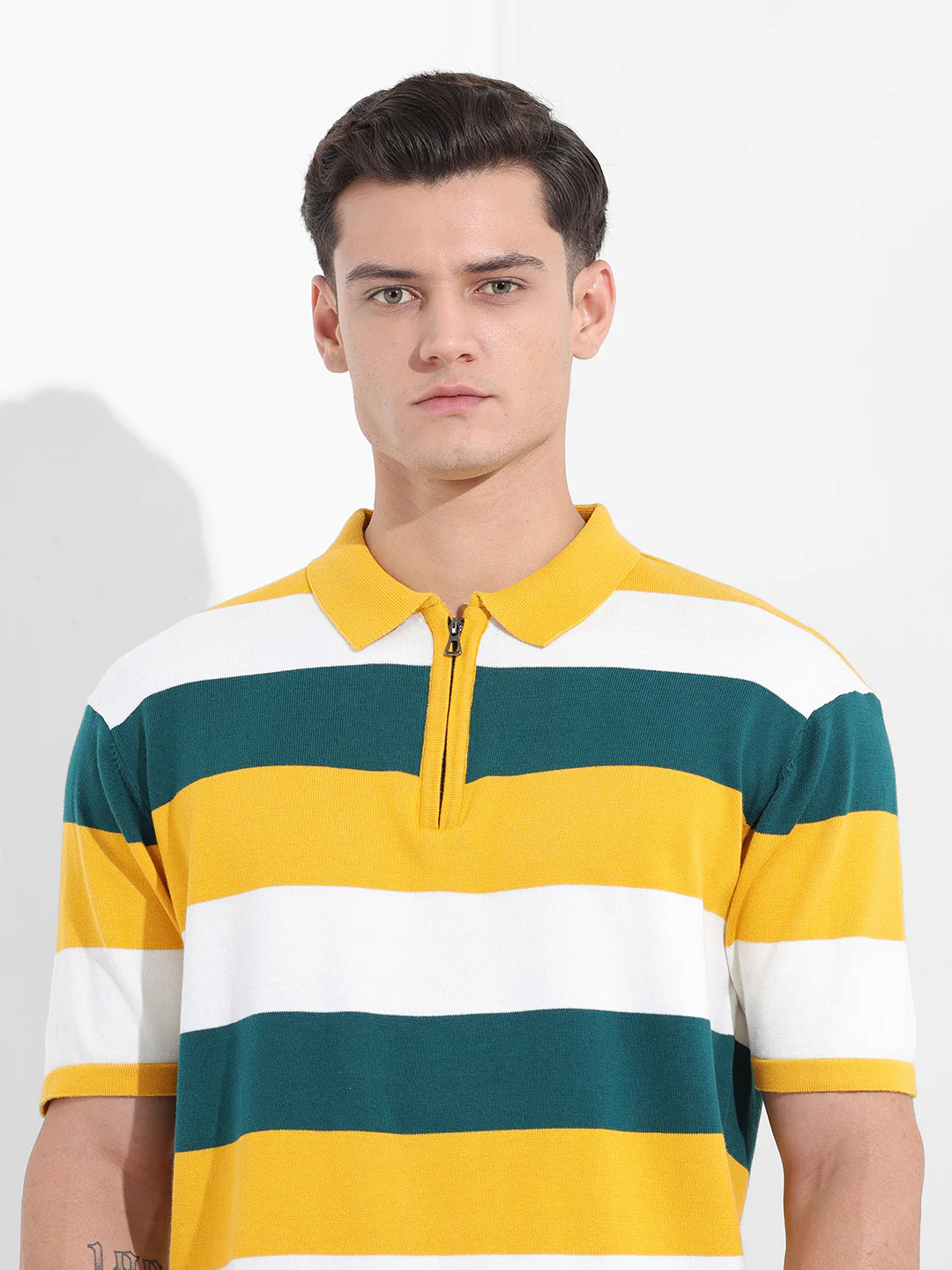 Men's Yellow Oversized Fit Textured Flat Knit T-Shirt - Image 6