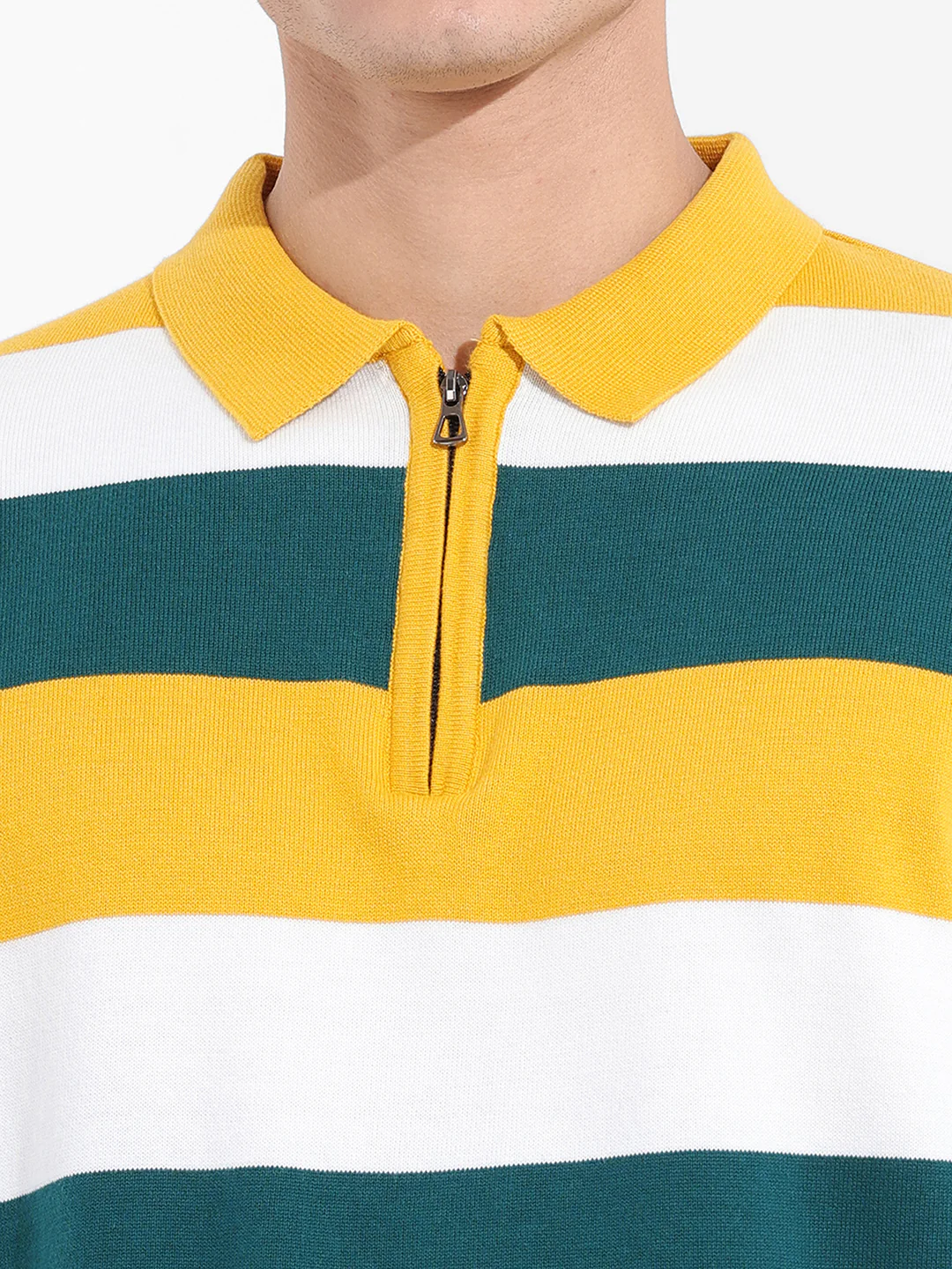 Men's Yellow Oversized Fit Textured Flat Knit T-Shirt - Image 7