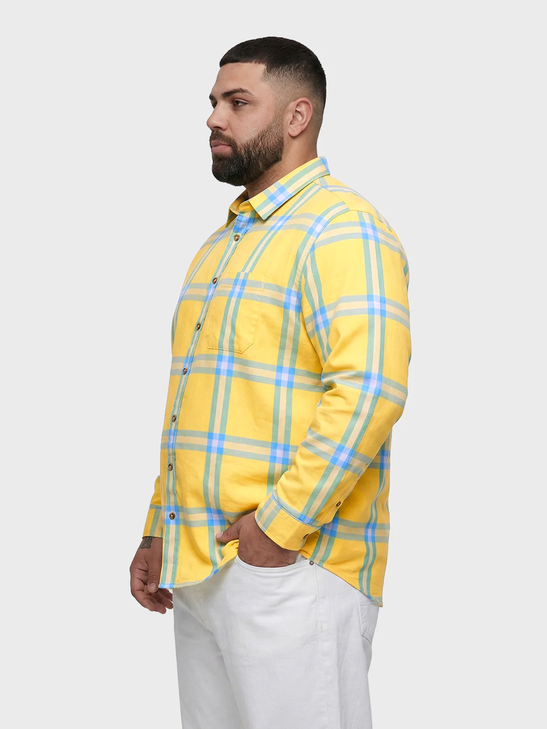 Men's Yellow Regular Fit Checkered Casual Shirt - Image 2