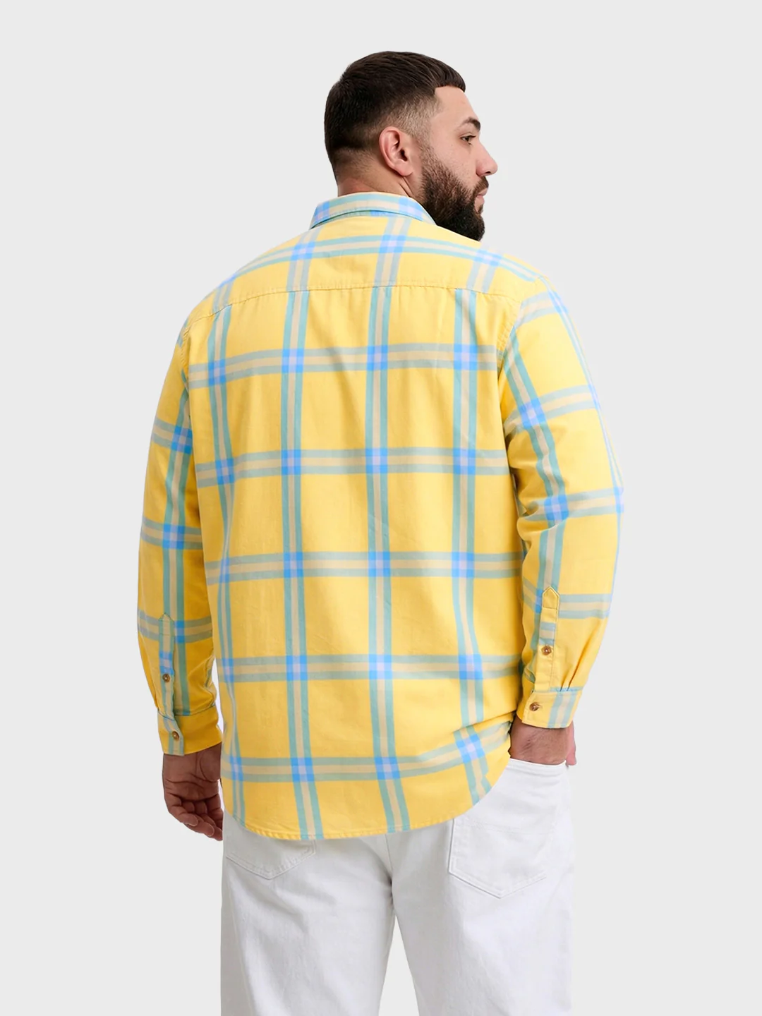 Men's Yellow Regular Fit Checkered Casual Shirt - Image 3