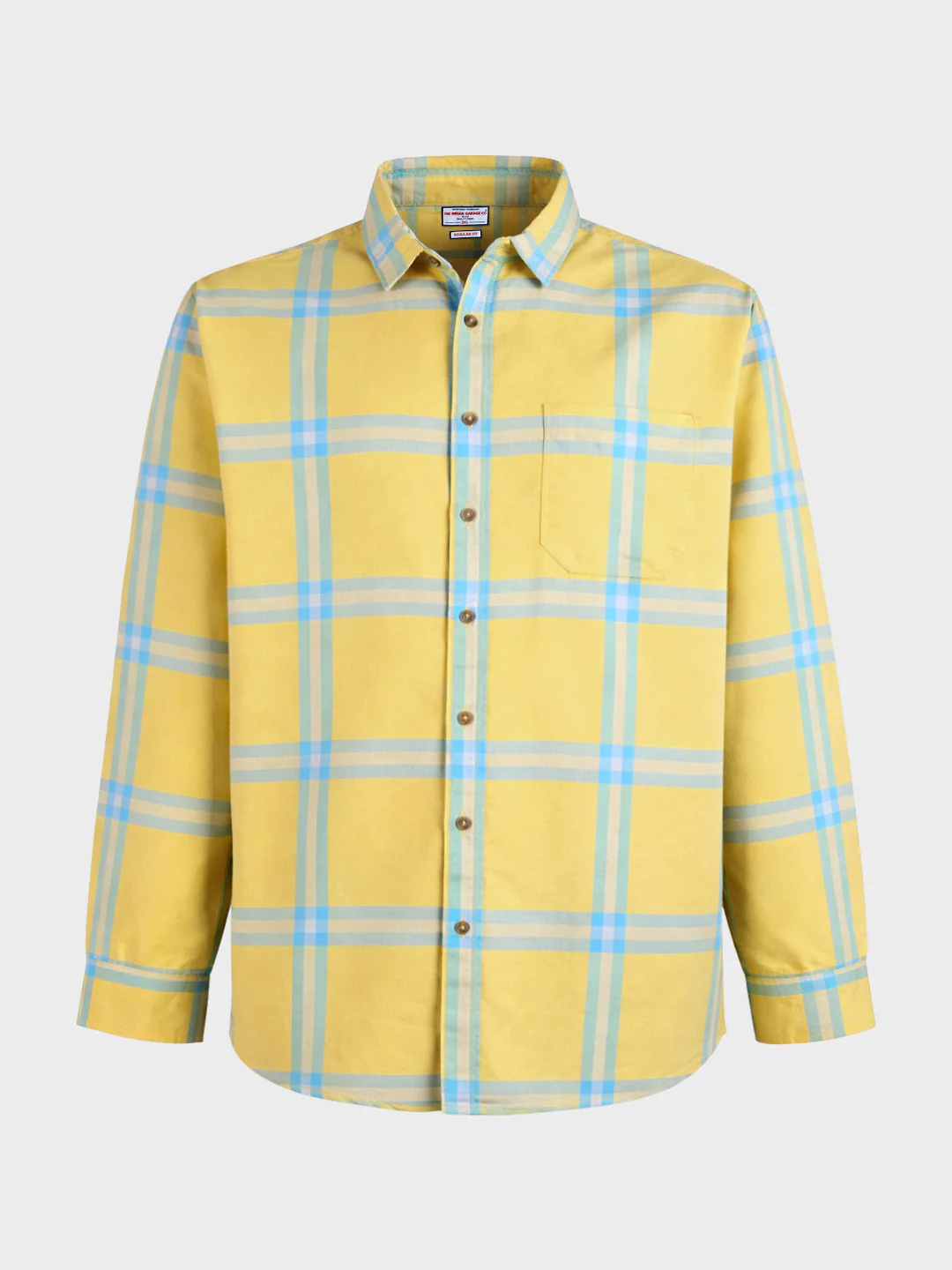 Men's Yellow Regular Fit Checkered Casual Shirt - Image 4