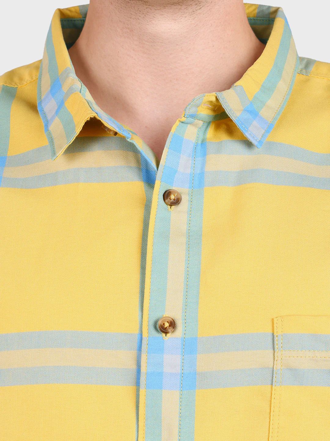 Men's Yellow Regular Fit Checkered Casual Shirt - Image 6