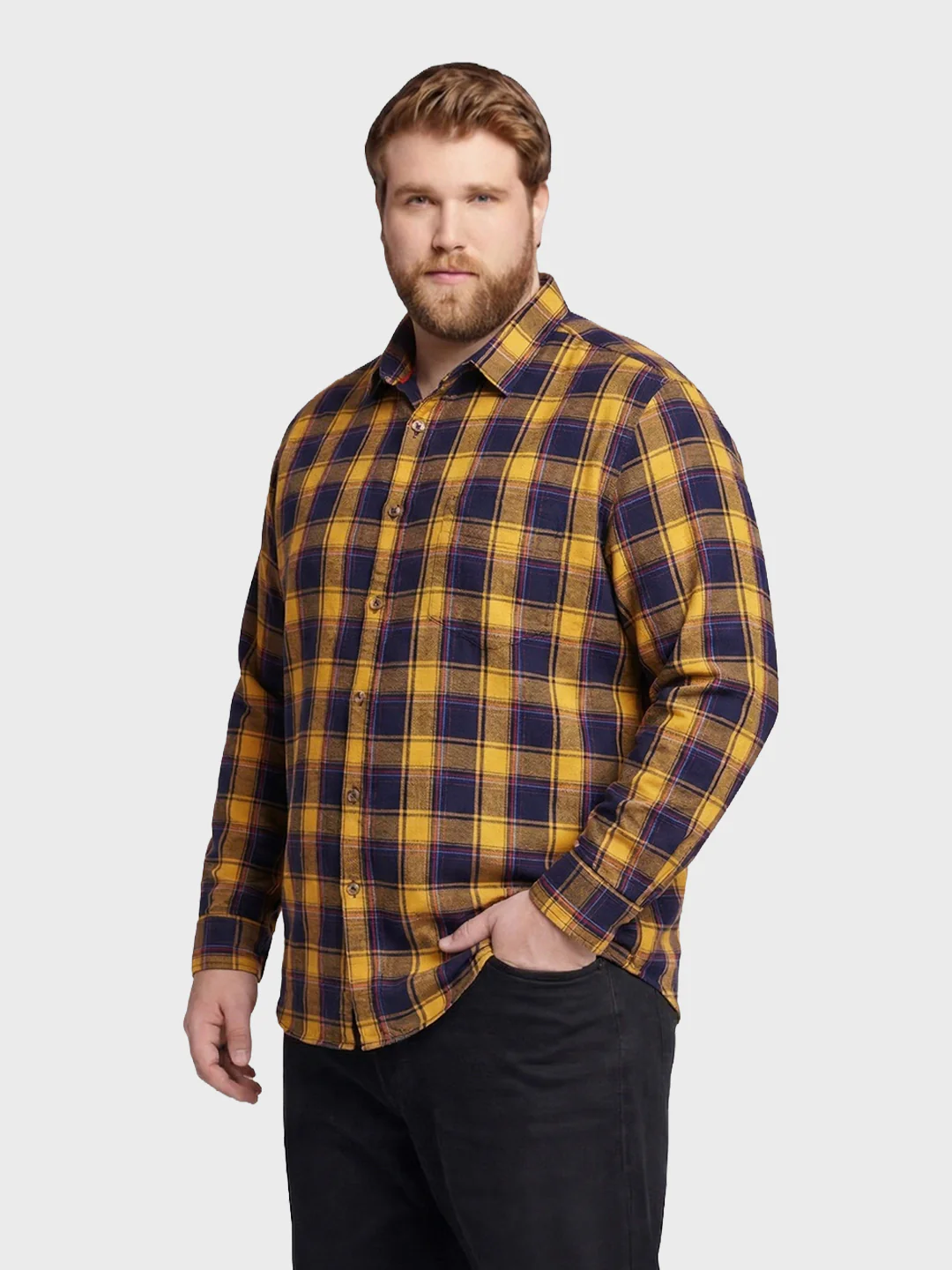 Men's Yellow Regular Fit Checkered Casual Shirt - Image 2