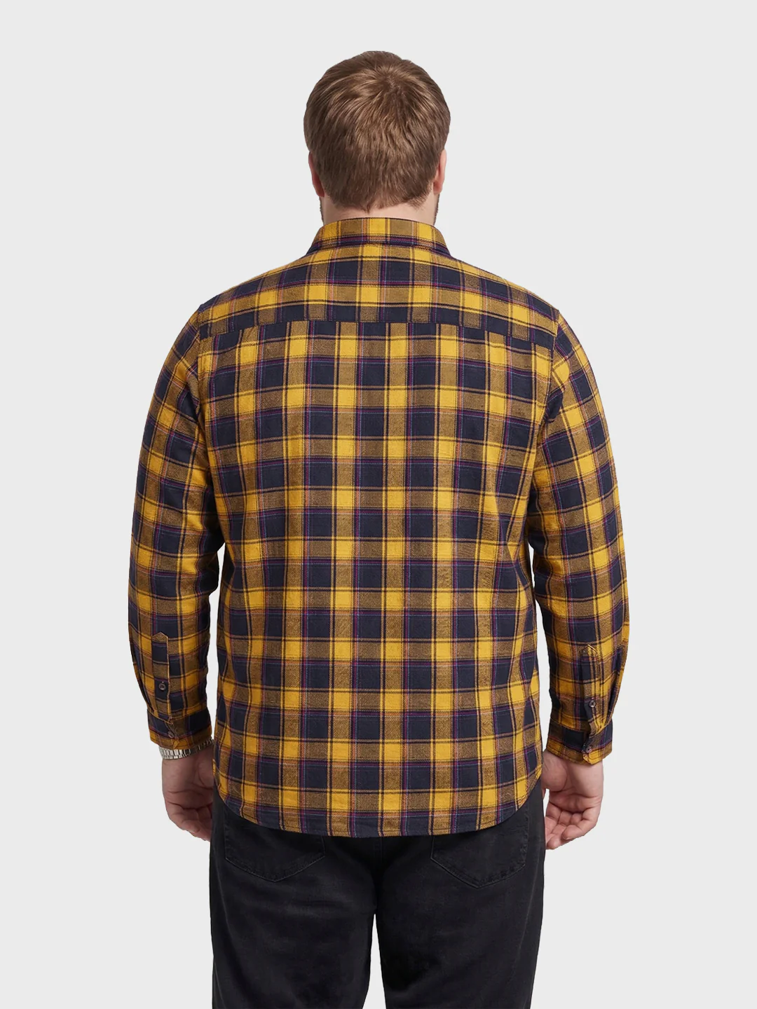 Men's Yellow Regular Fit Checkered Casual Shirt - Image 3