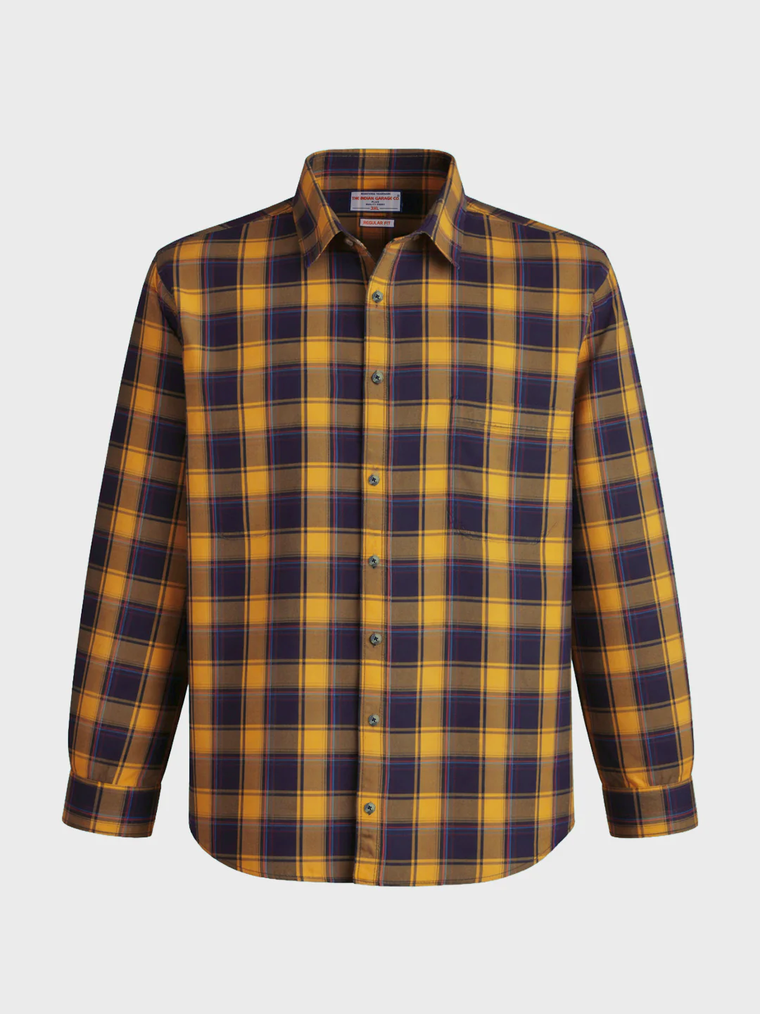 Men's Yellow Regular Fit Checkered Casual Shirt - Image 4