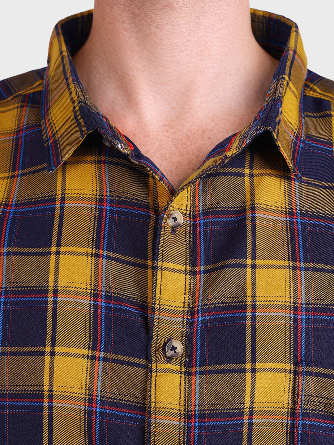 Men's Yellow Regular Fit Checkered Casual Shirt - Image 6