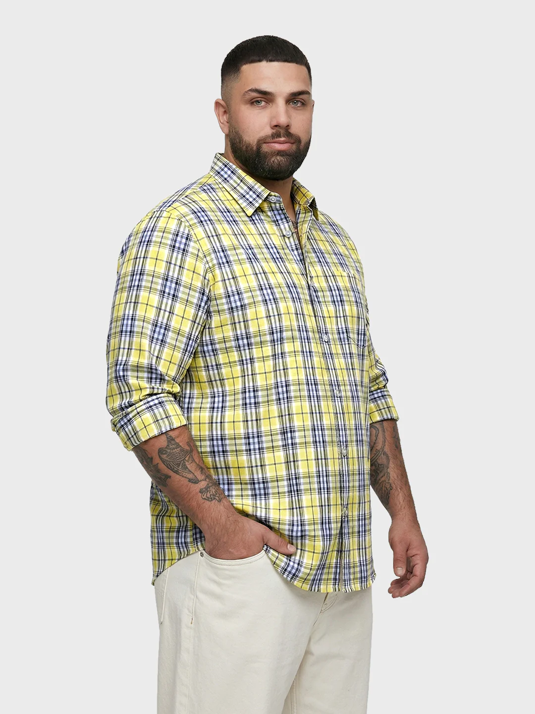 Men's Yellow Regular Fit Checkered Casual Shirt - Image 2