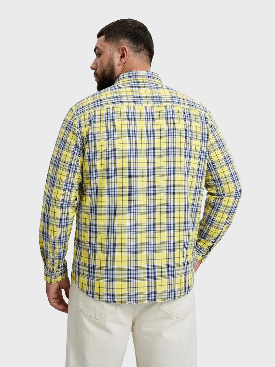 Men's Yellow Regular Fit Checkered Casual Shirt - Image 3