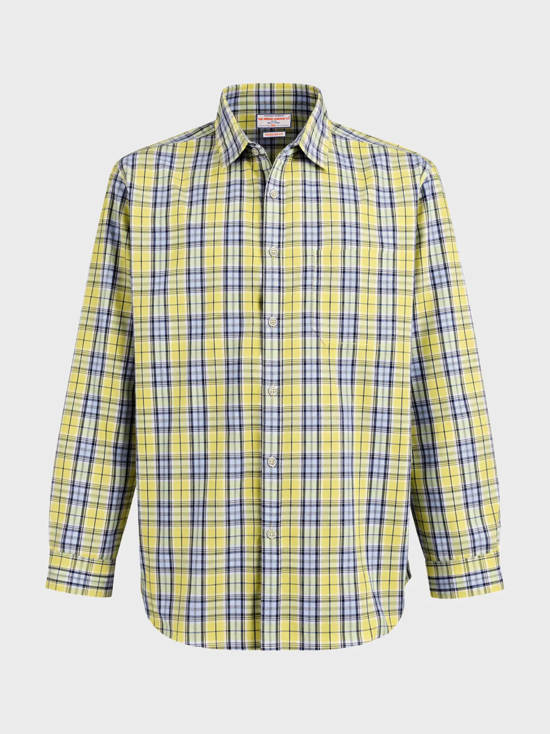 Men's Yellow Regular Fit Checkered Casual Shirt - Image 4