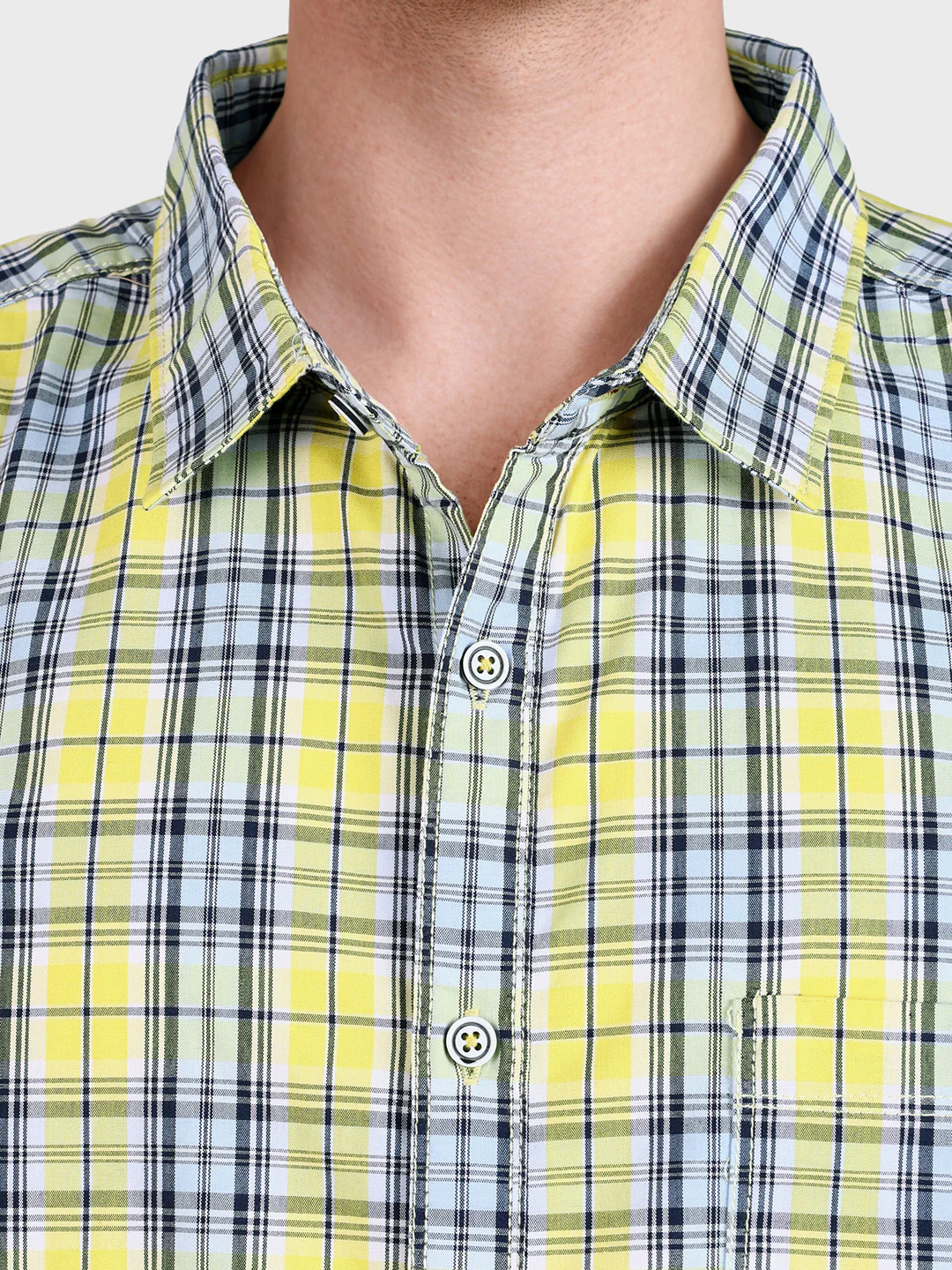 Men's Yellow Regular Fit Checkered Casual Shirt - Image 6