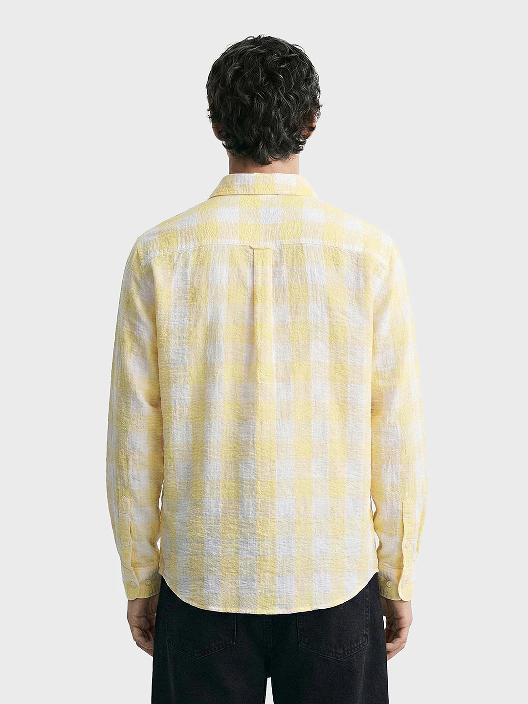 Men's Yellow Relaxed Fit Checked Casual Shirt - Image 2