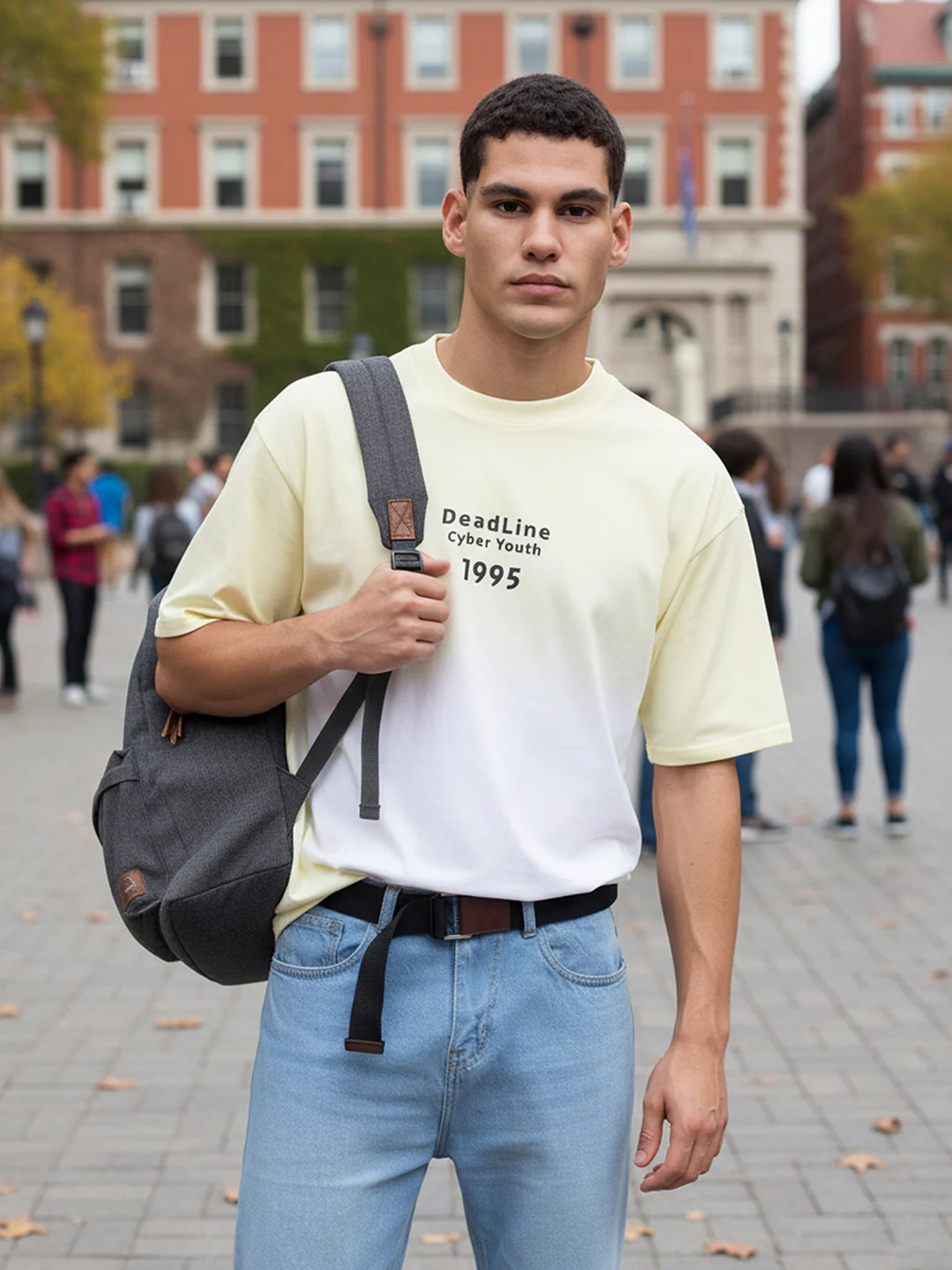 Men's Yellow Relaxed Fit Printed 240 GSM Street Wear T-Shirt - Image 3