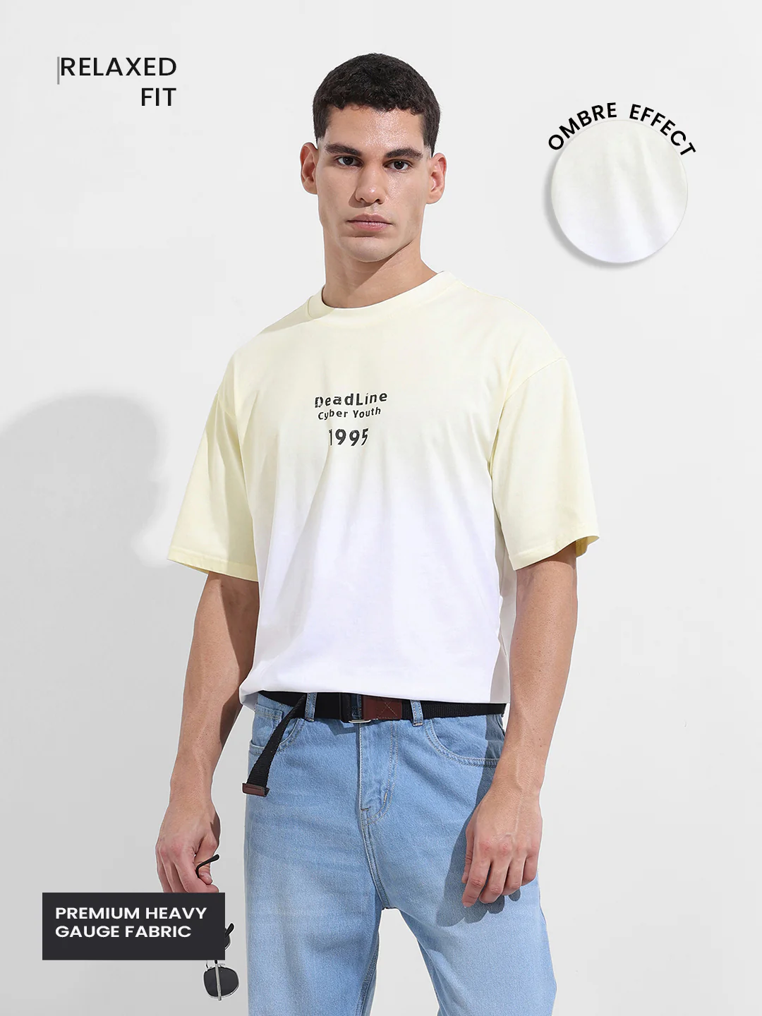 Men's Yellow Relaxed Fit Printed 240 GSM Street Wear T-Shirt - Image 4