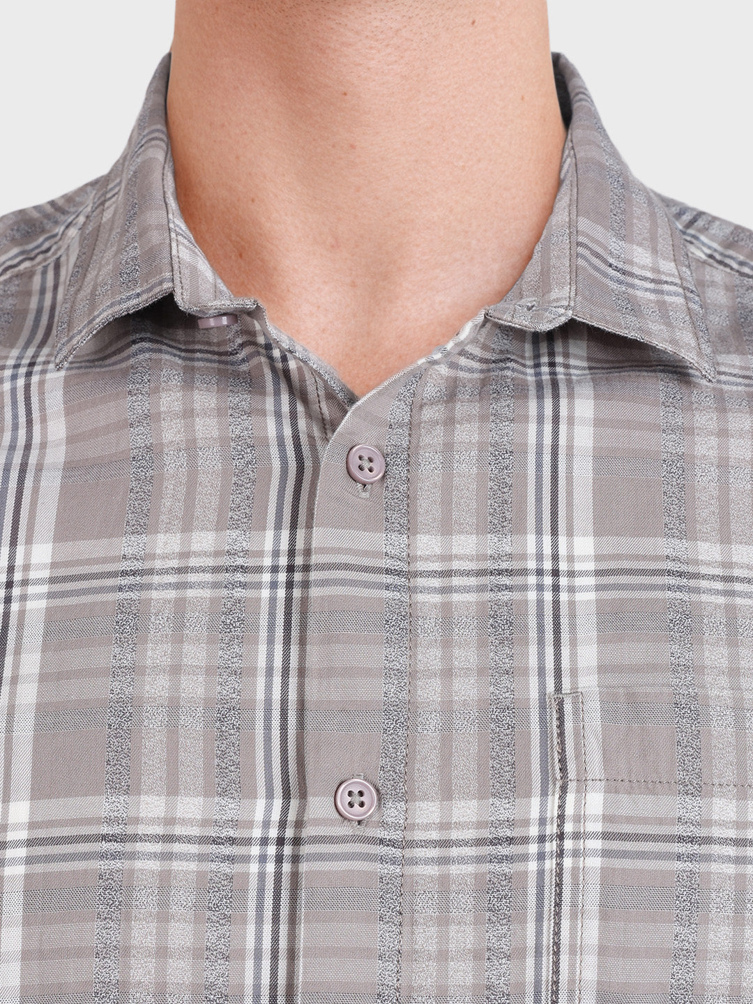 Men's Grey Slim Fit Checkered Casual Shirt - Image 3