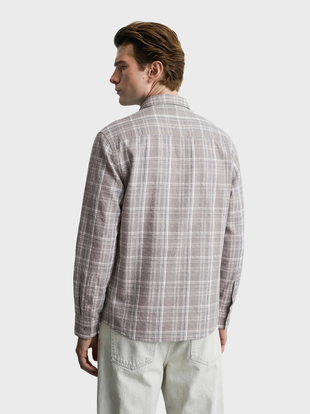 Men's Grey Slim Fit Checkered Casual Shirt - Image 5