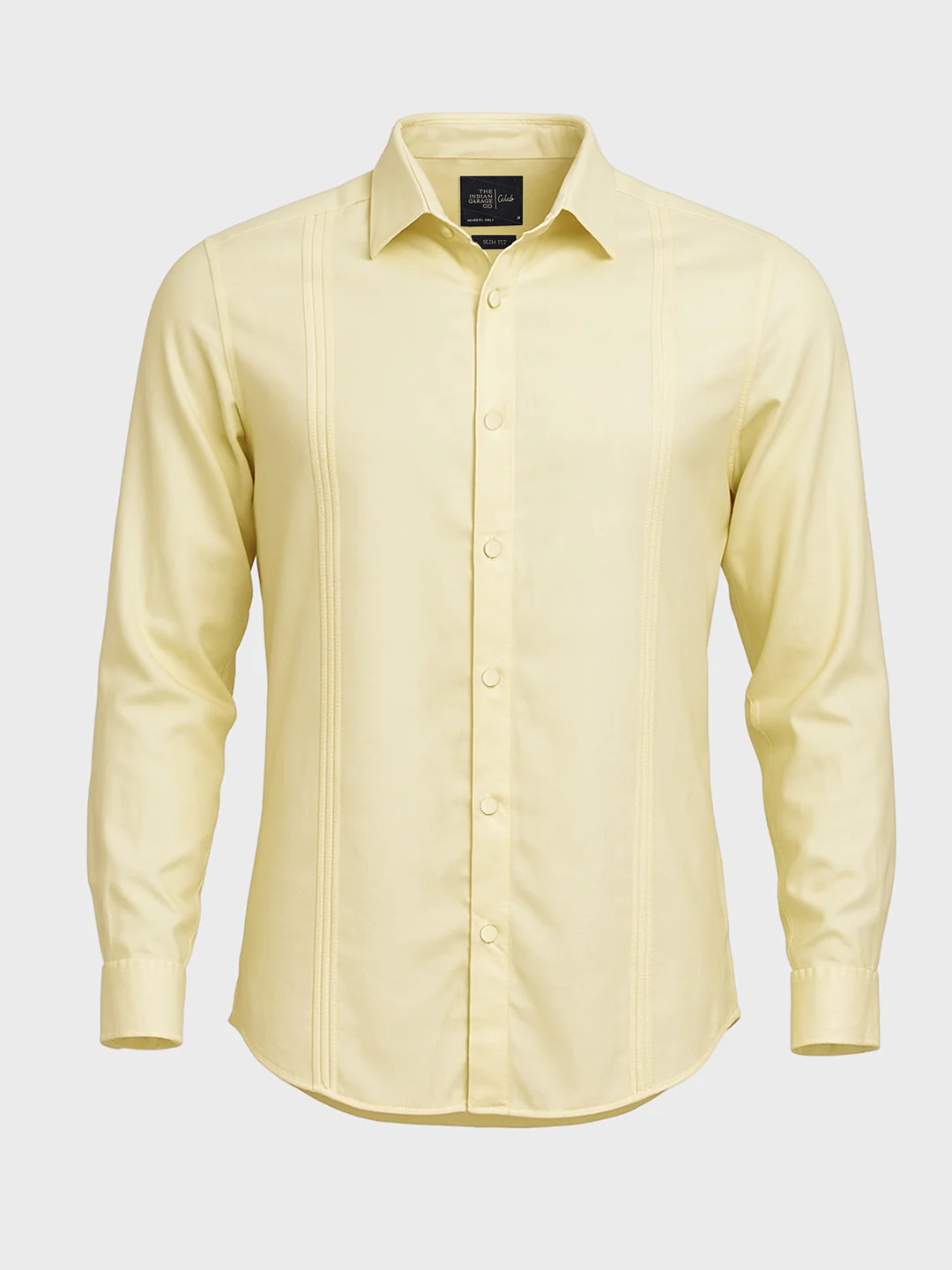 Men's Yellow Slim Fit Party Wear Solid Shirt - Image 3