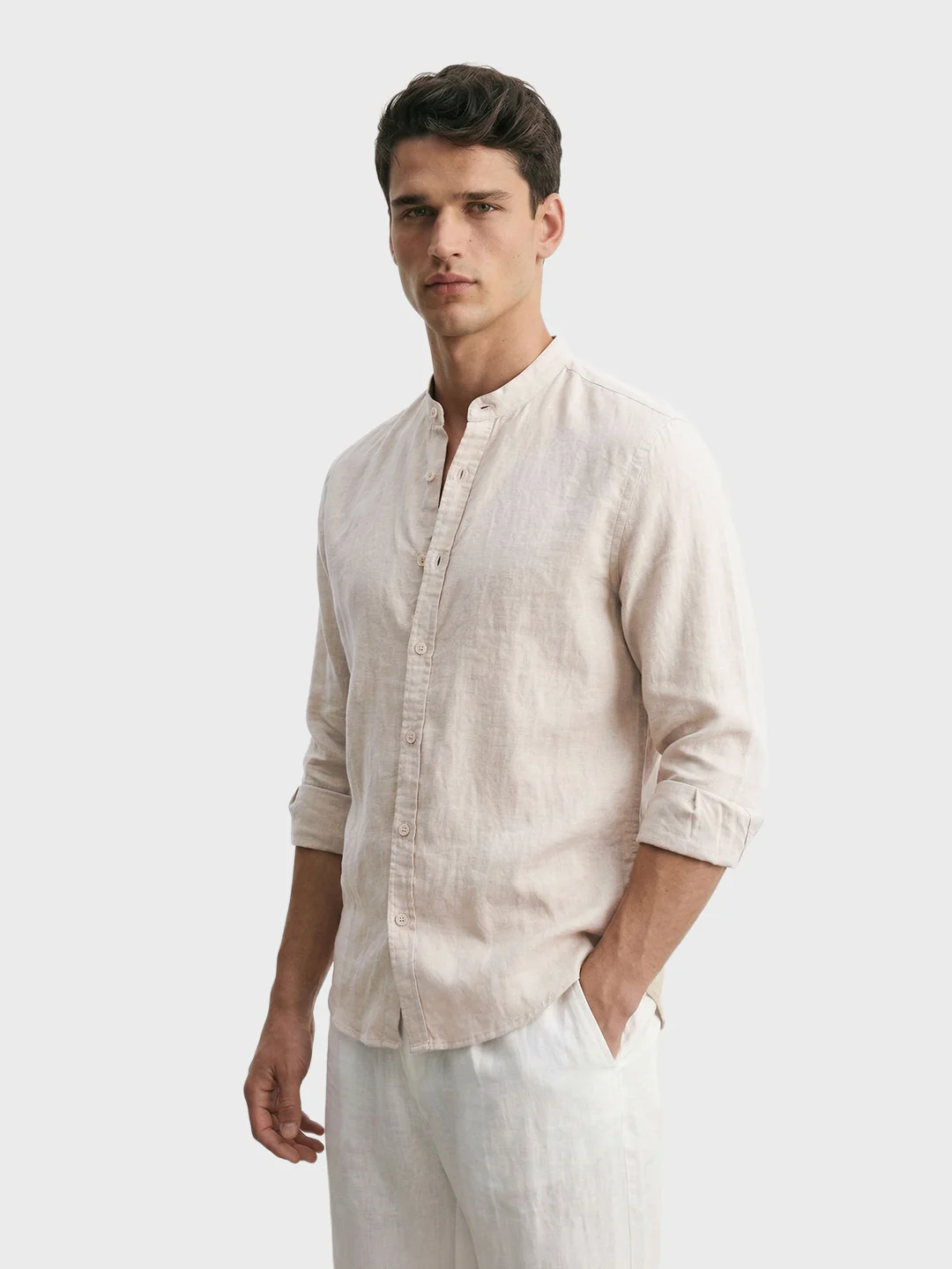 Men's Beige Slim Fit Solid Casual Shirts - Image 3