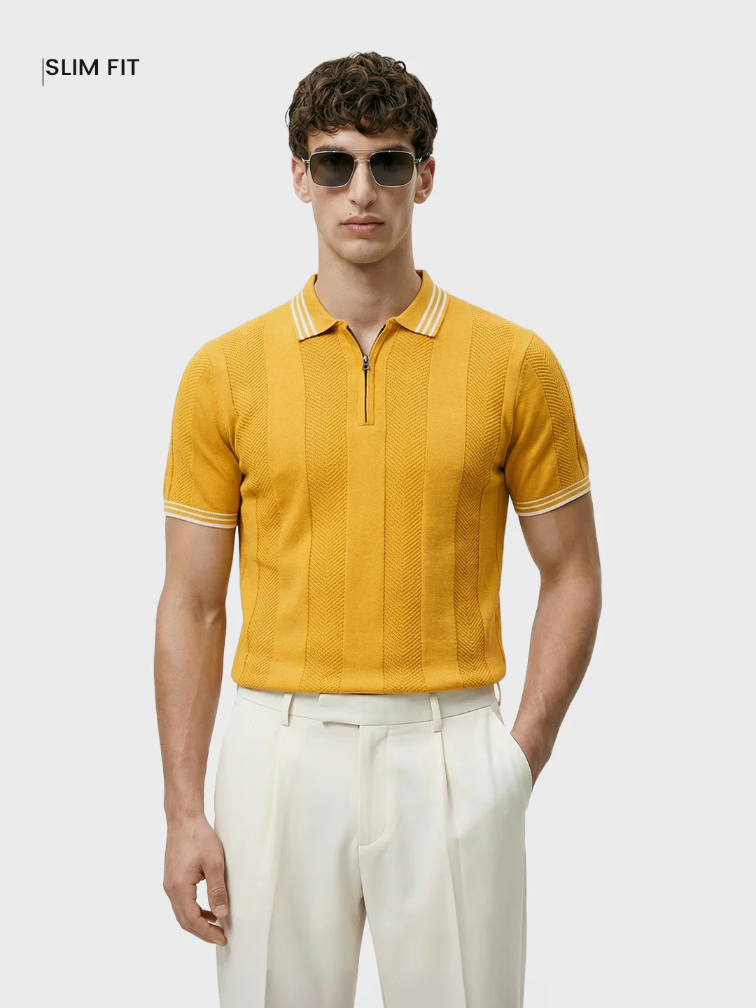Men's Yellow Slim Fit Solid Casual T-Shirt - Image 2