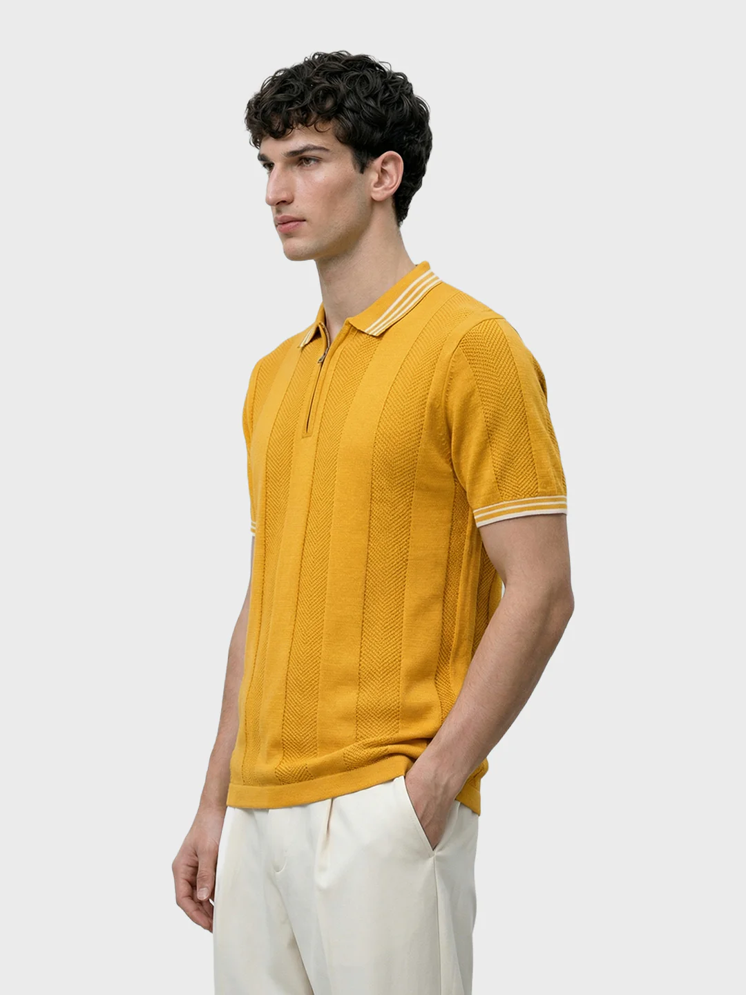 Men's Yellow Slim Fit Solid Casual T-Shirt - Image 4