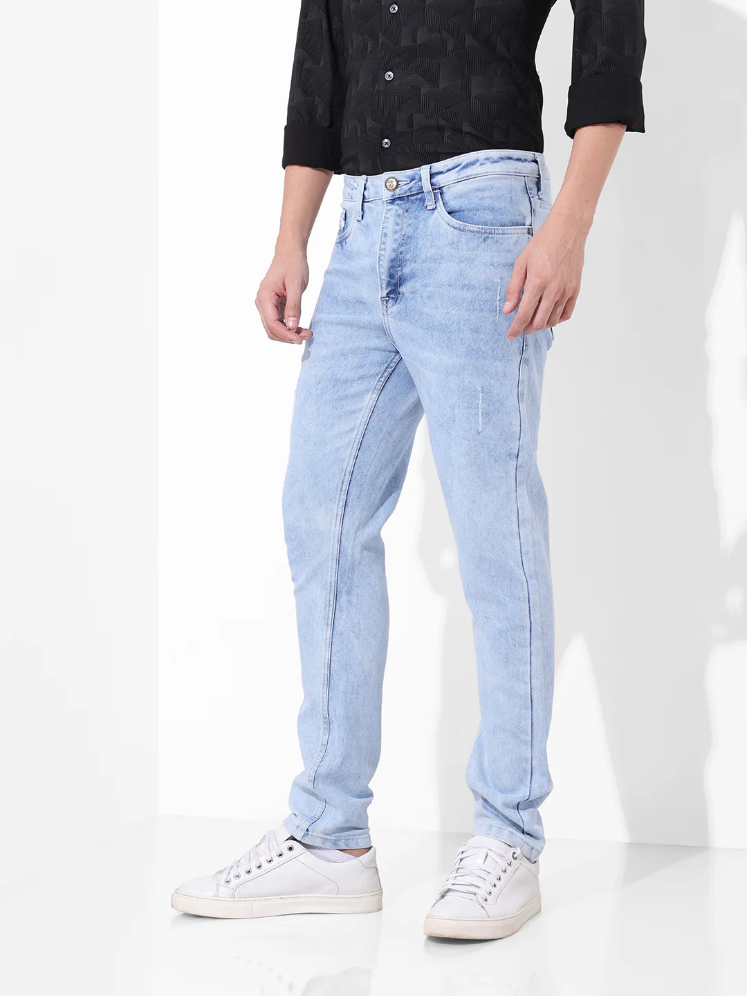 Men's Light Blue Slim Fit Solid Casual Jeans - Image 3
