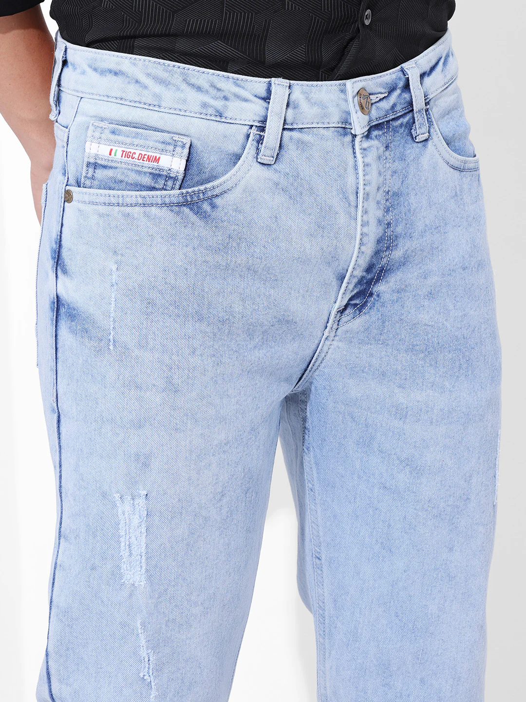 Men's Light Blue Slim Fit Solid Casual Jeans - Image 4
