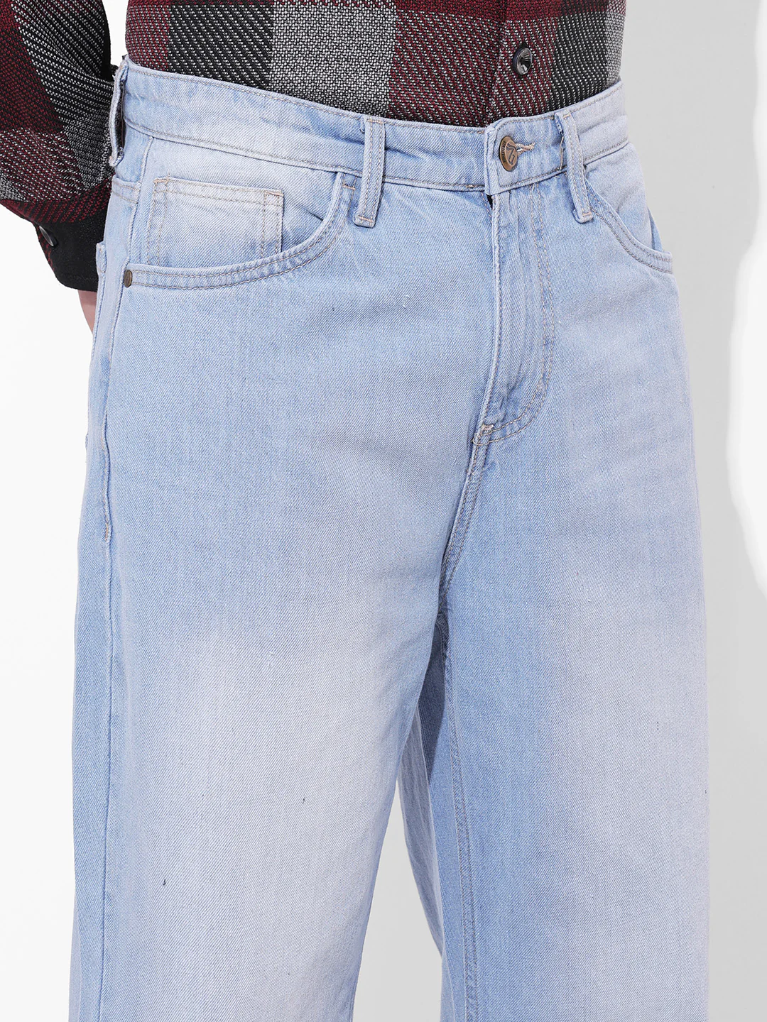 Men's Light  Blue Loose Fit Solid Street Wear Jeans - Image 4