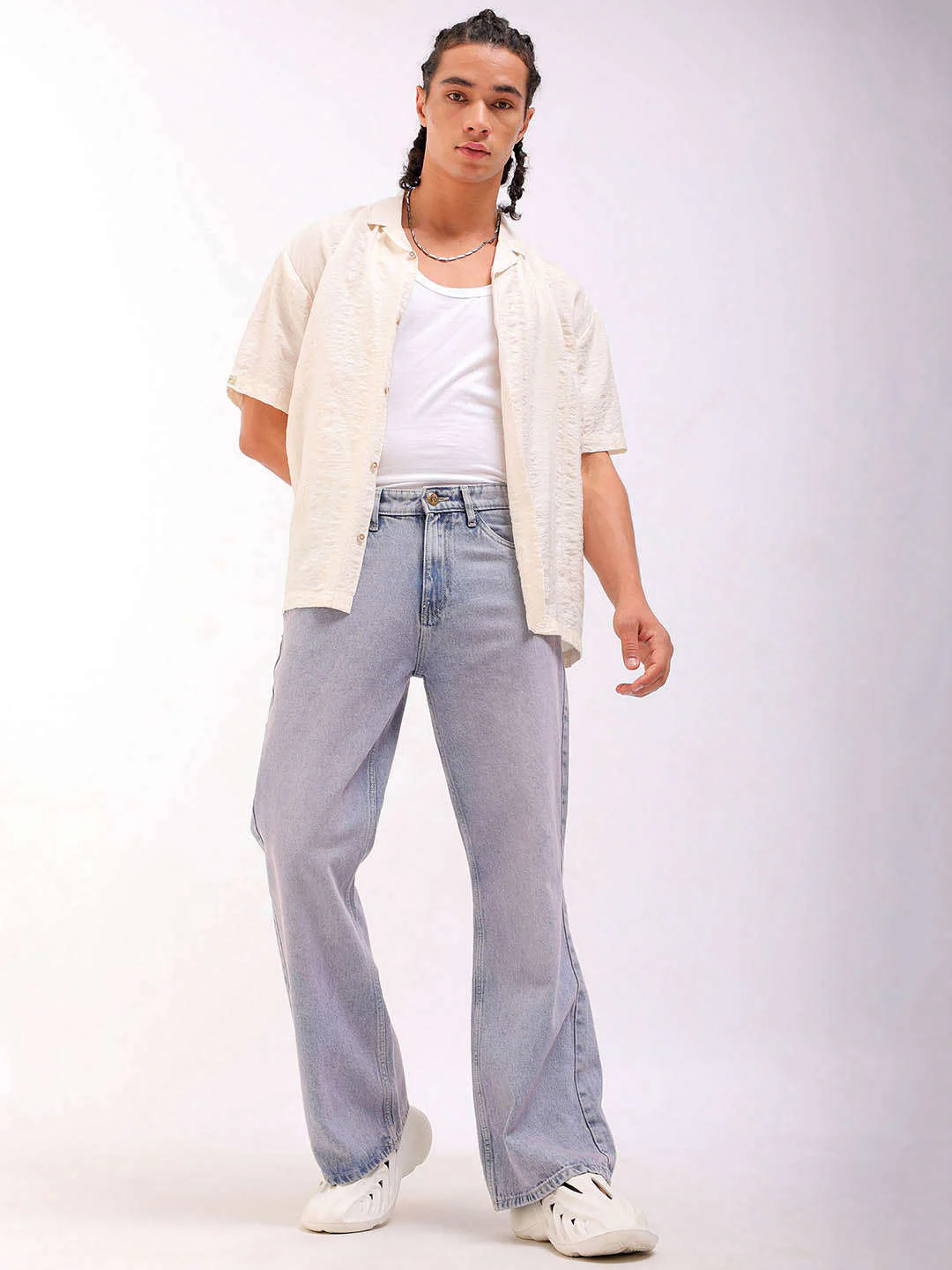 Men's Light Purple Loose Fit Solid Street Wear Jeans - Image 2