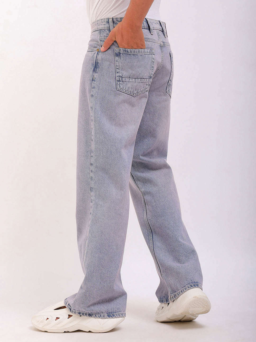 Men's Light Purple Loose Fit Solid Street Wear Jeans - Image 3