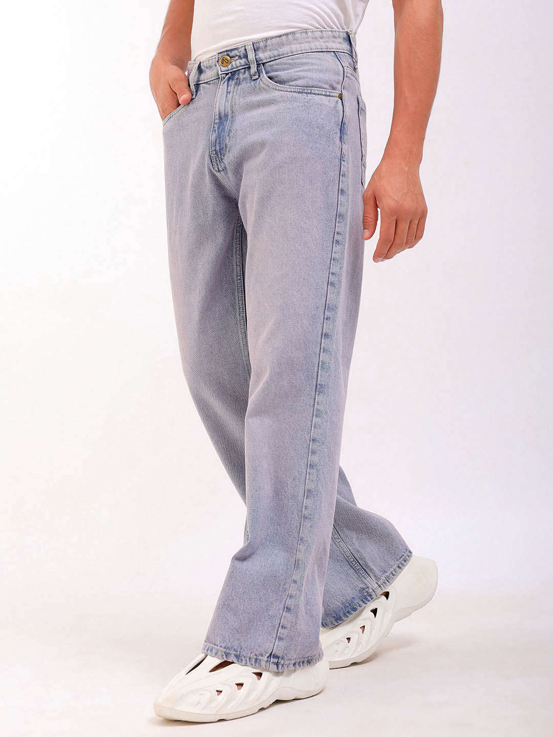 Men's Light Purple Loose Fit Solid Street Wear Jeans - Image 4