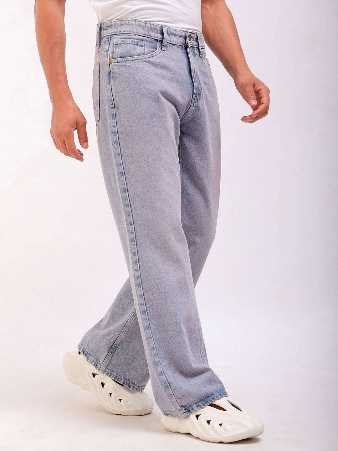 Men's Light Purple Loose Fit Solid Street Wear Jeans - Image 5
