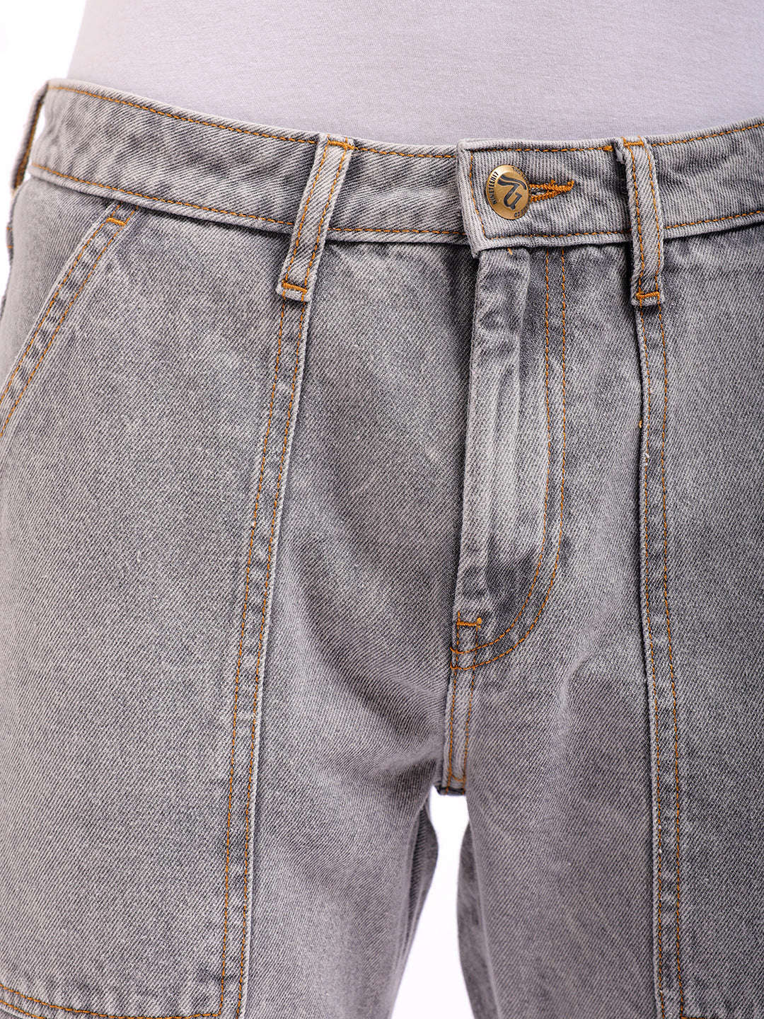 Men's Grey Dad Fit Solid Utility Jeans - Image 5