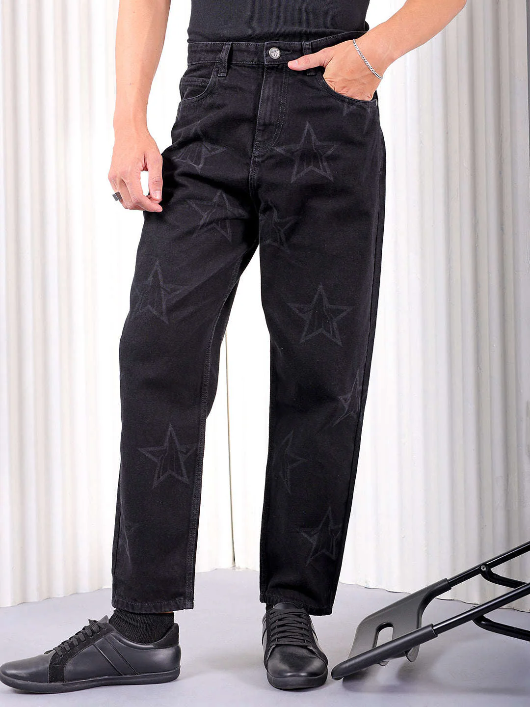 Men's Black Straight Fit Street Wear Jeans - Image 2