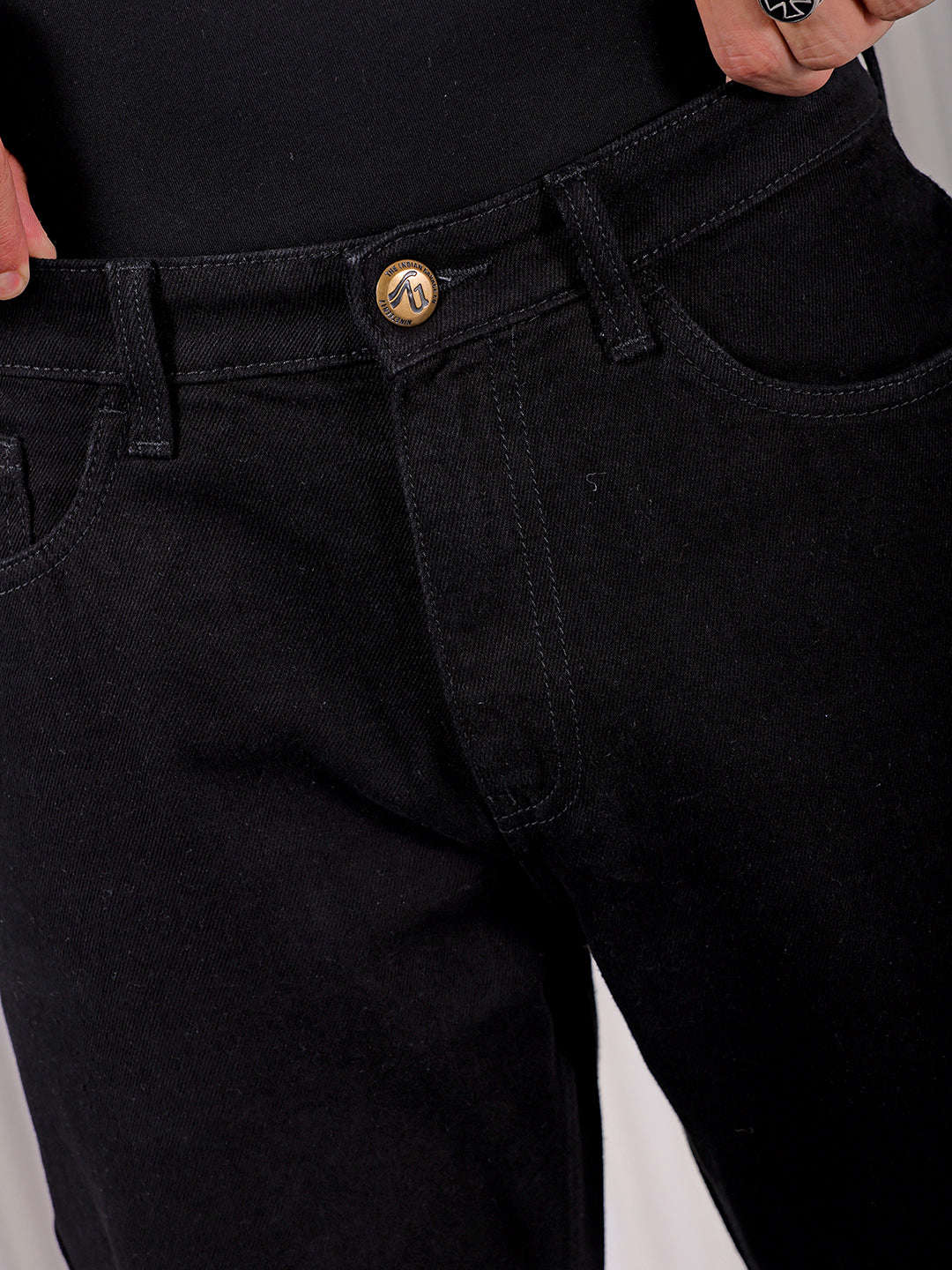 Men's Black Regular Fit Solid Casual Jeans - Image 6