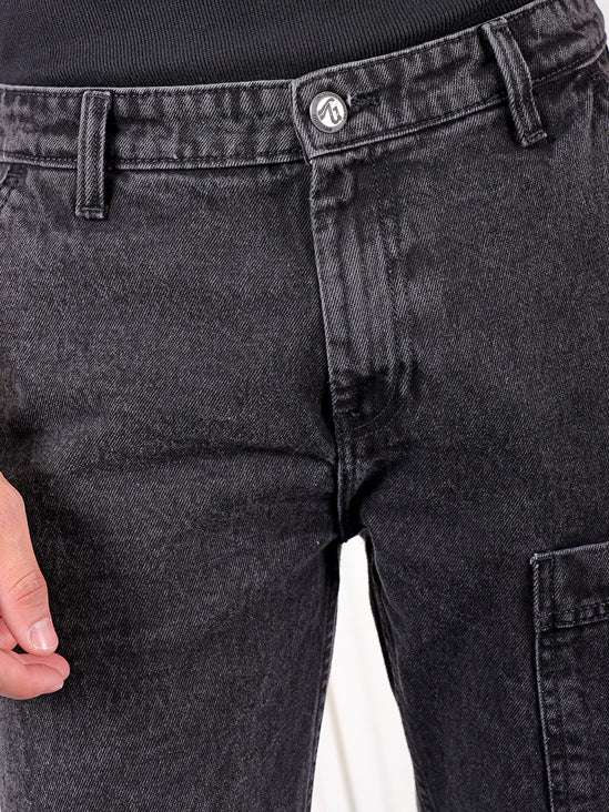 Men's Black Relaxed Fit Solid Utility Jeans - Image 4