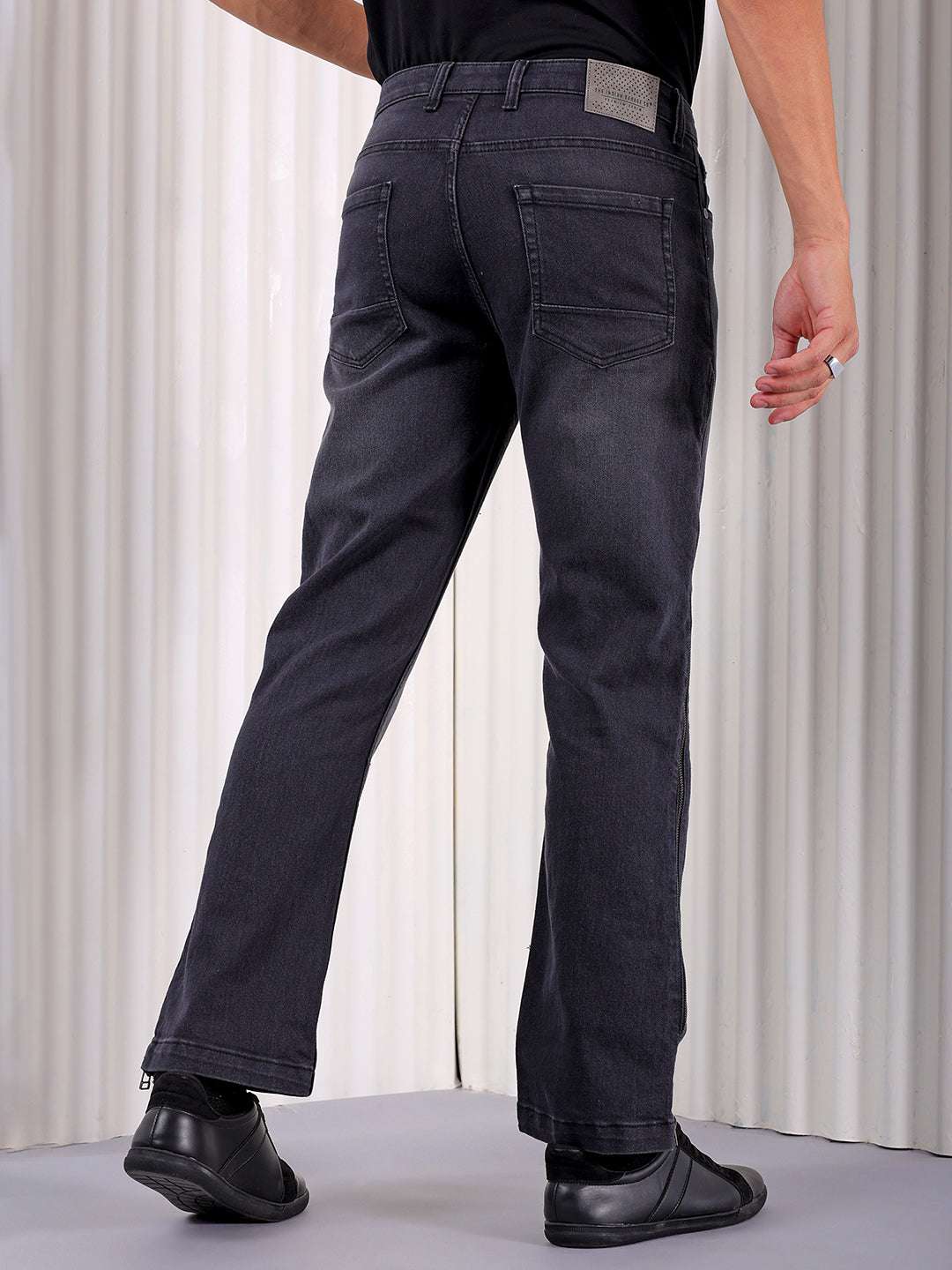 Men's Black Bootcut Fit Solid Utility Jeans - Image 2