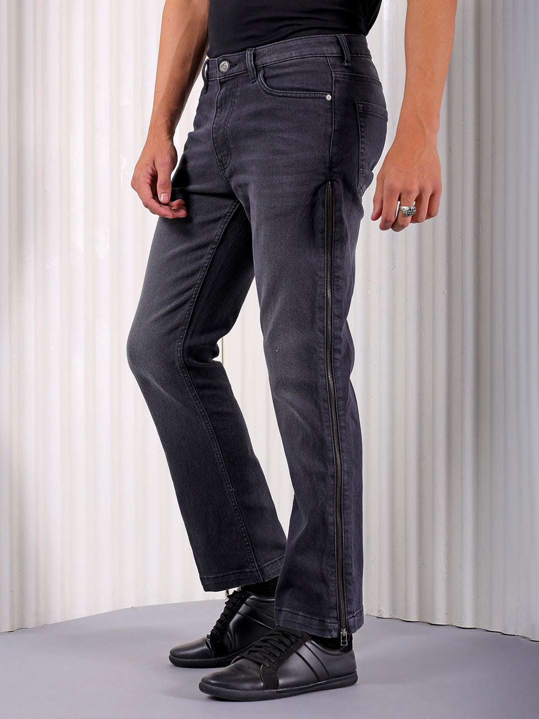 Men's Black Bootcut Fit Solid Utility Jeans - Image 3