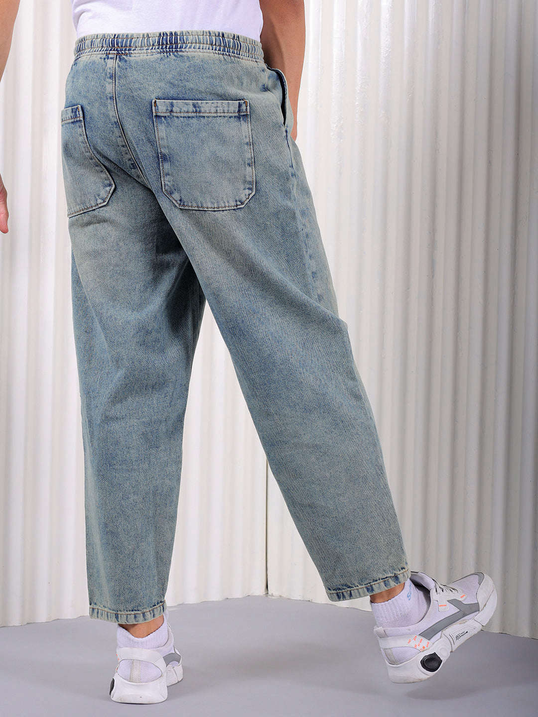 Men's Vintage Blue Loose Fit Solid Street Wear Jeans - Image 3