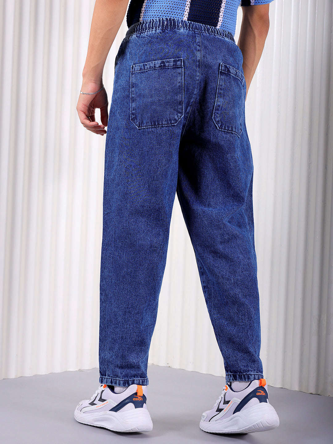 Men's Blue Loose Fit Solid Street Wear Jeans - Image 2