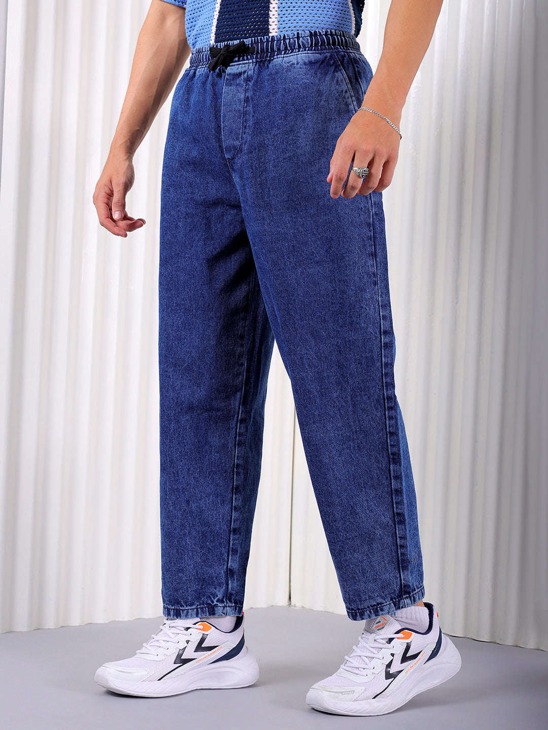 Men's Blue Loose Fit Solid Street Wear Jeans - Image 3