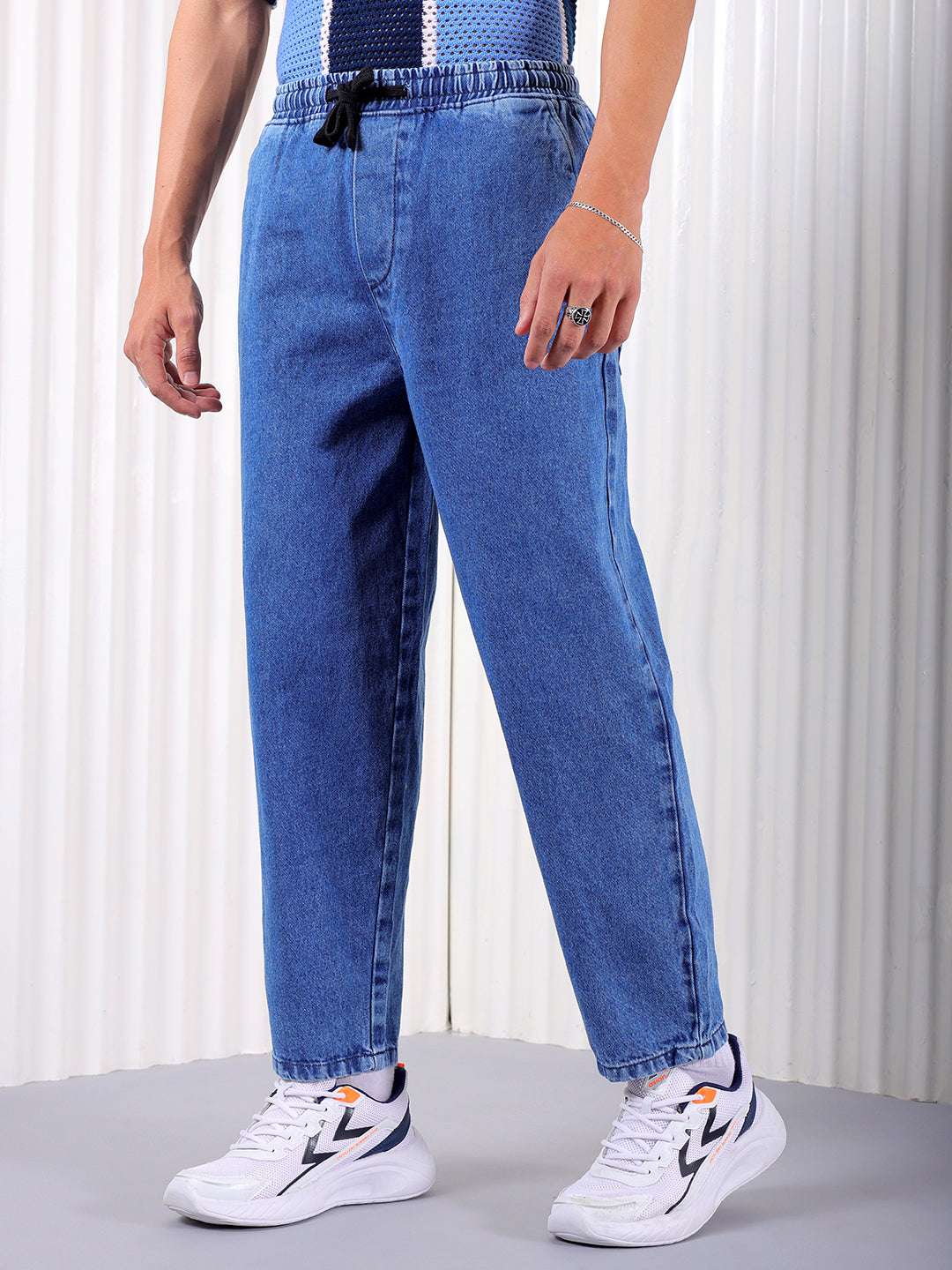Men's Blue Loose Fit Solid Street Wear Jeans - Image 3