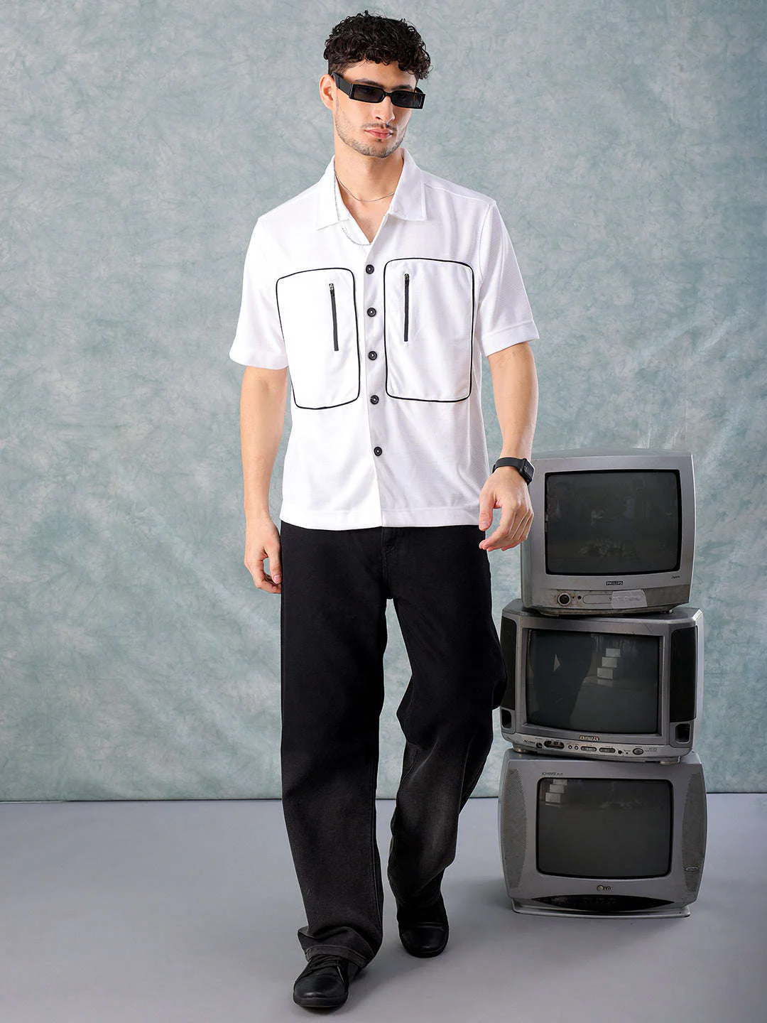 Men's White Boxy Fit Solid Street Wear Shirt - Image 3