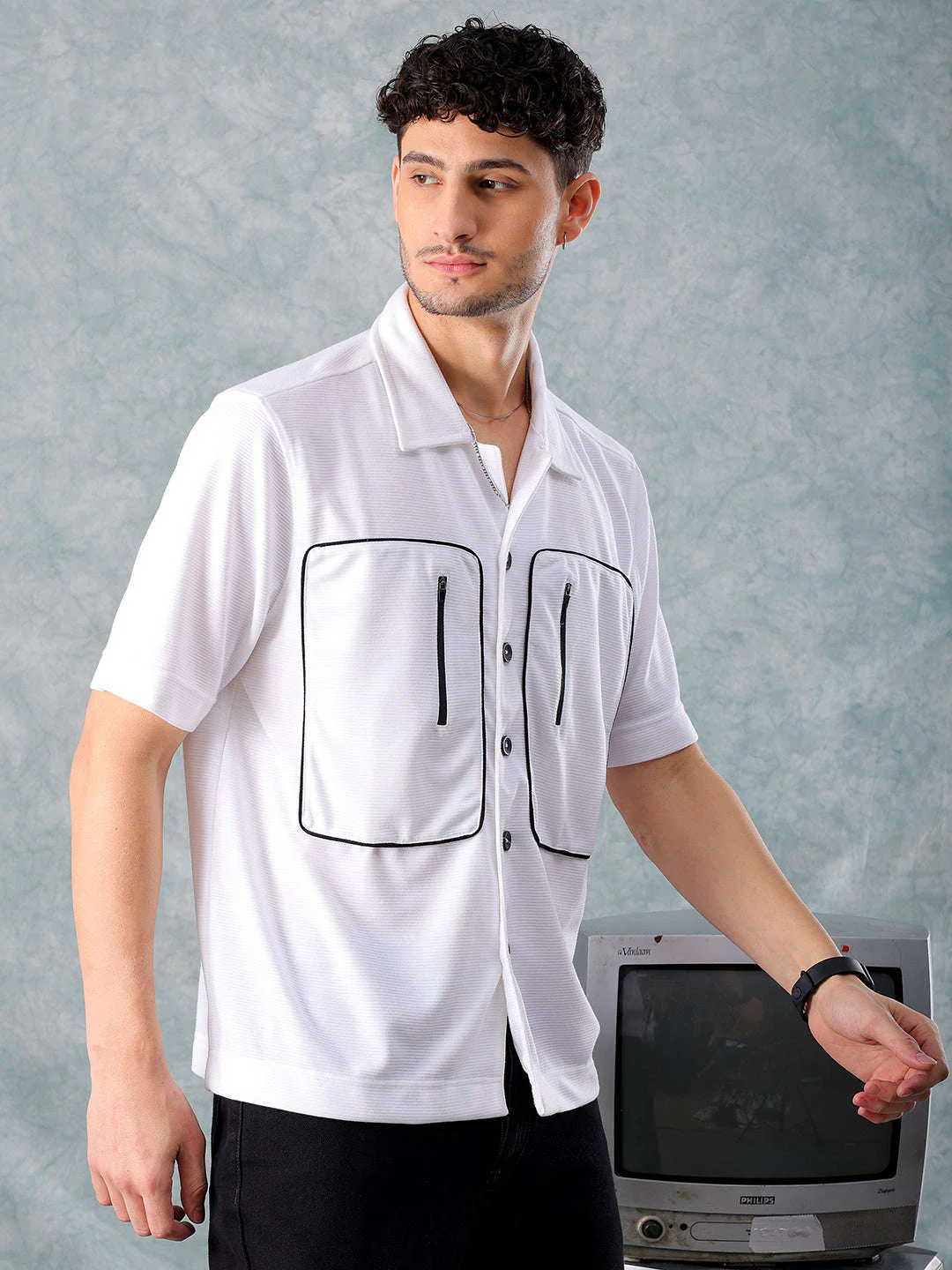 Men's White Boxy Fit Solid Street Wear Shirt - Image 6