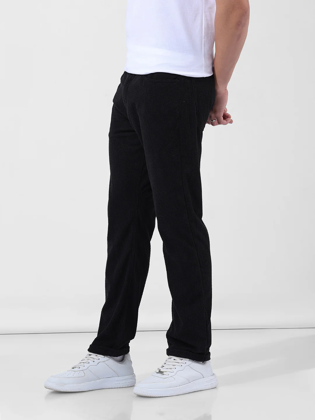Men's Black Straight Fit Textured Casual Trouser - Image 2